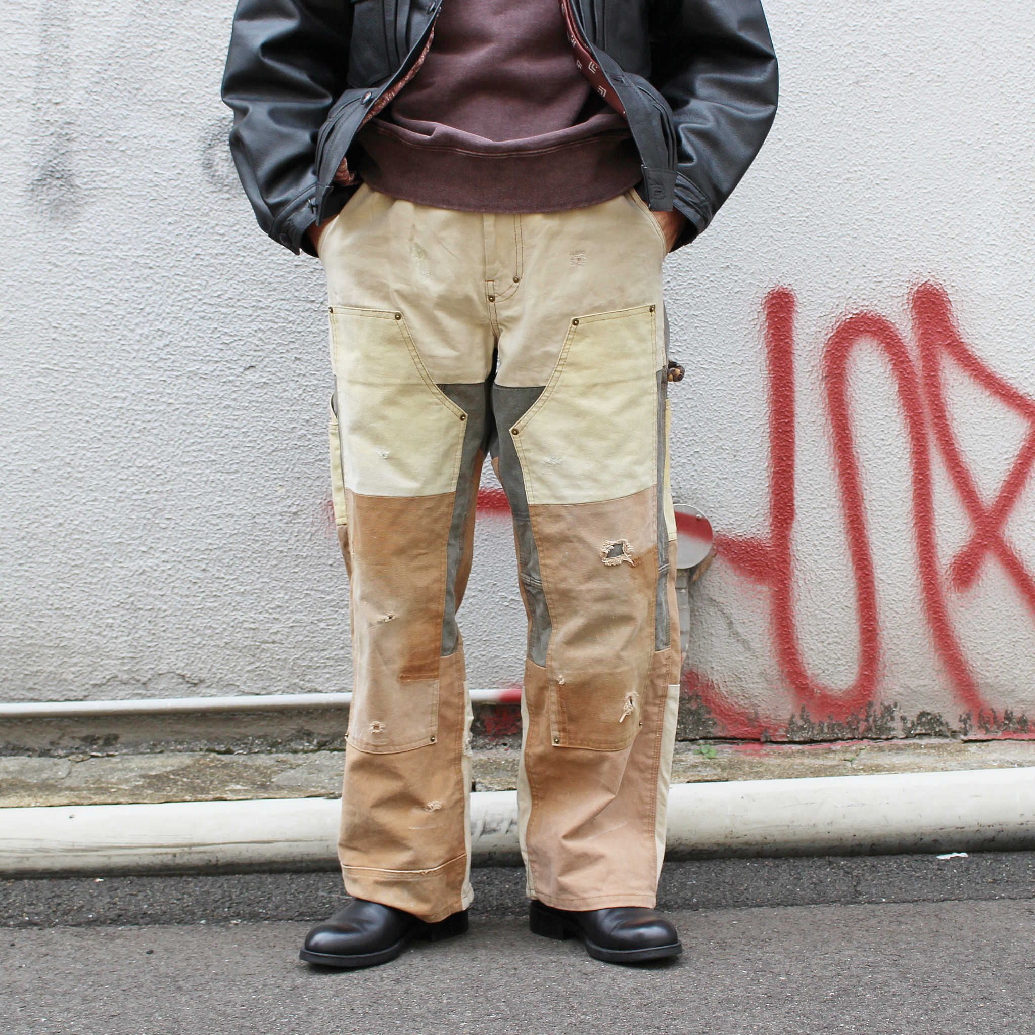 Nasngwam. ナスングワム / DAMAGE DOUBLE KNEE PANTS ダメージダブルニーパンツ Lsize (BROWN ブラウン)