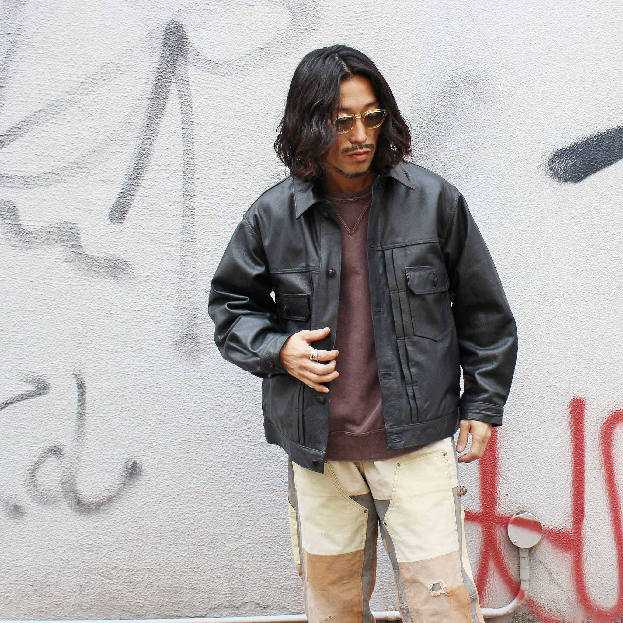 Nasngwam. ナスングワム / ATAVISM LEATHER JACKET アタビズムジャケット Msize (BLACK ブラック)