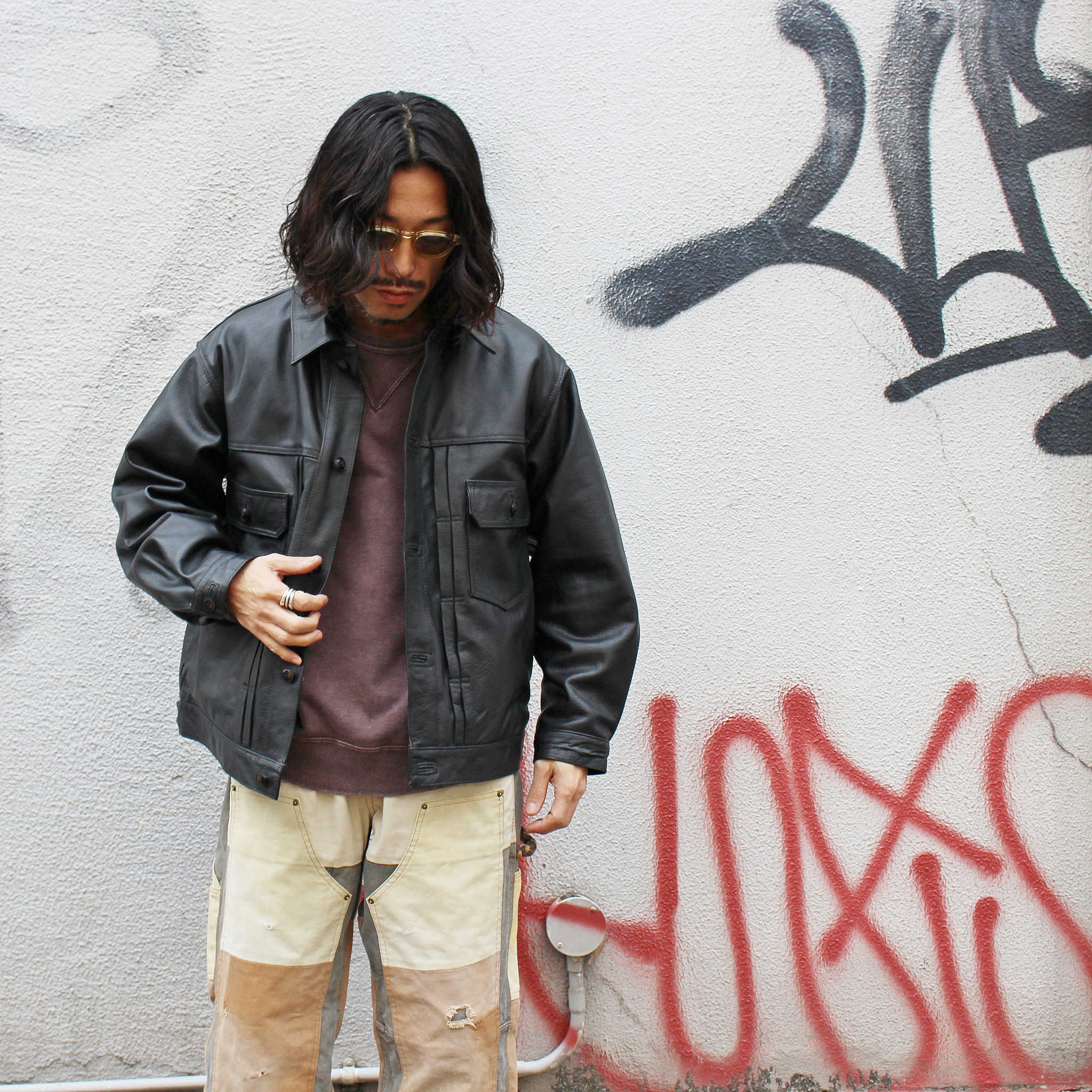 Nasngwam. ナスングワム / ATAVISM LEATHER JACKET アタビズムジャケット Msize (BLACK ブラック)