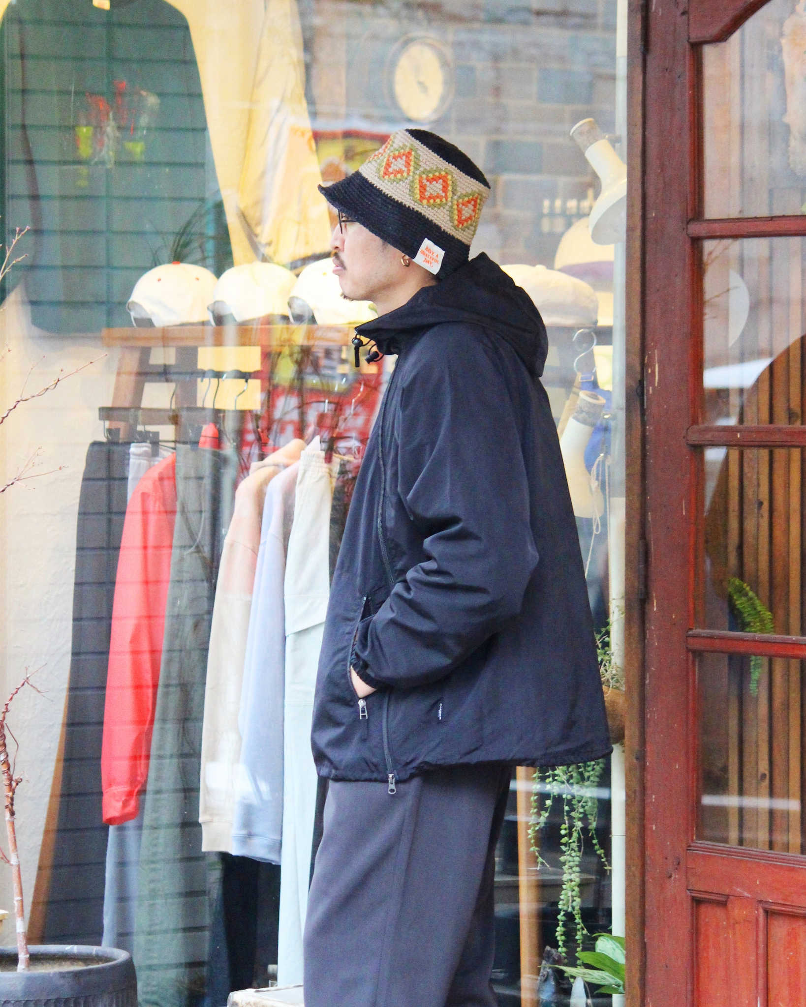 AXESQUIN アクシーズクイーン / NYLON TAFFETA BIAS ZIP JACKET ナイロンタフタバイアスジップジャケット (BLACK ブラック)