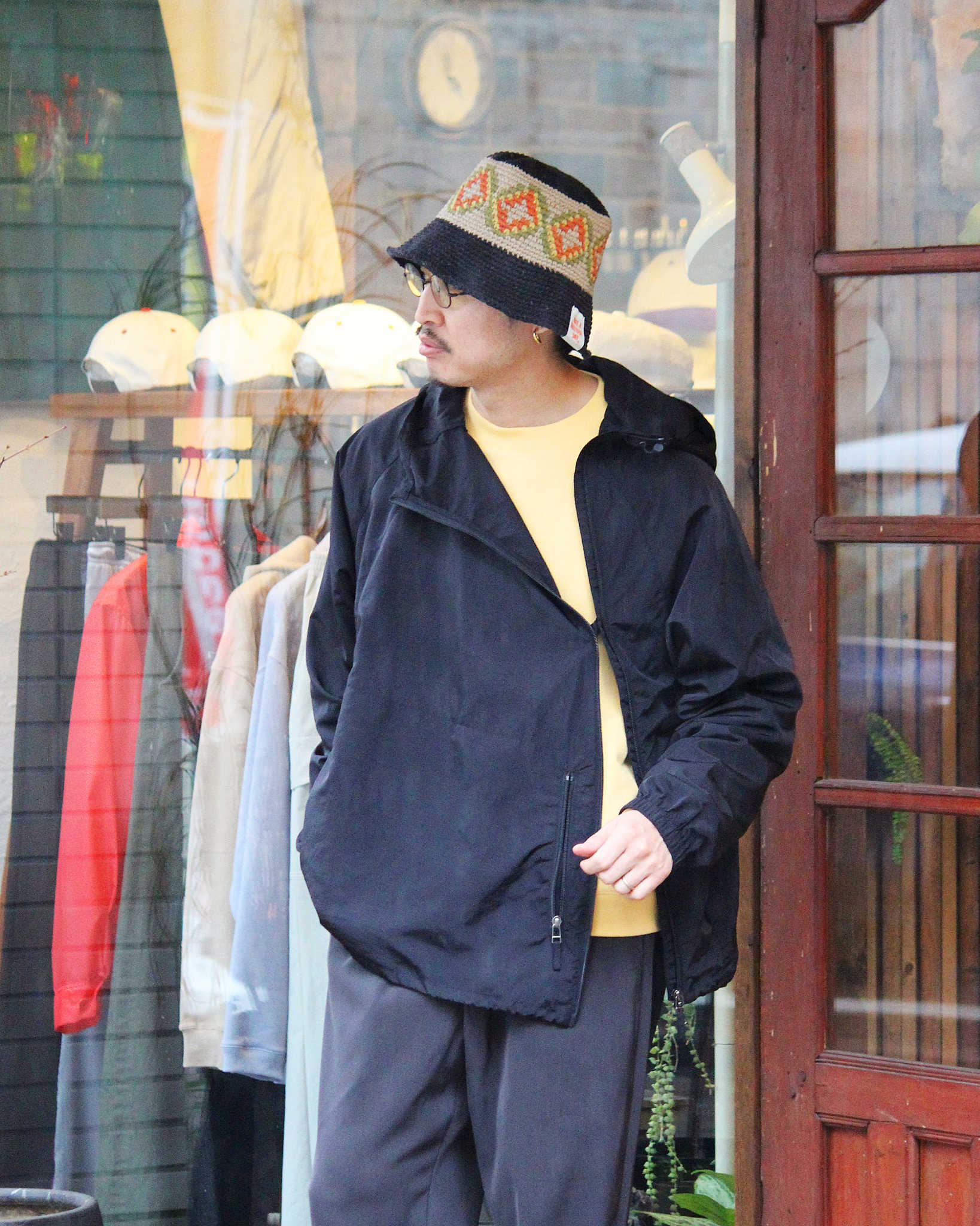 AXESQUIN アクシーズクイーン / NYLON TAFFETA BIAS ZIP JACKET ナイロンタフタバイアスジップジャケット (BLACK ブラック)