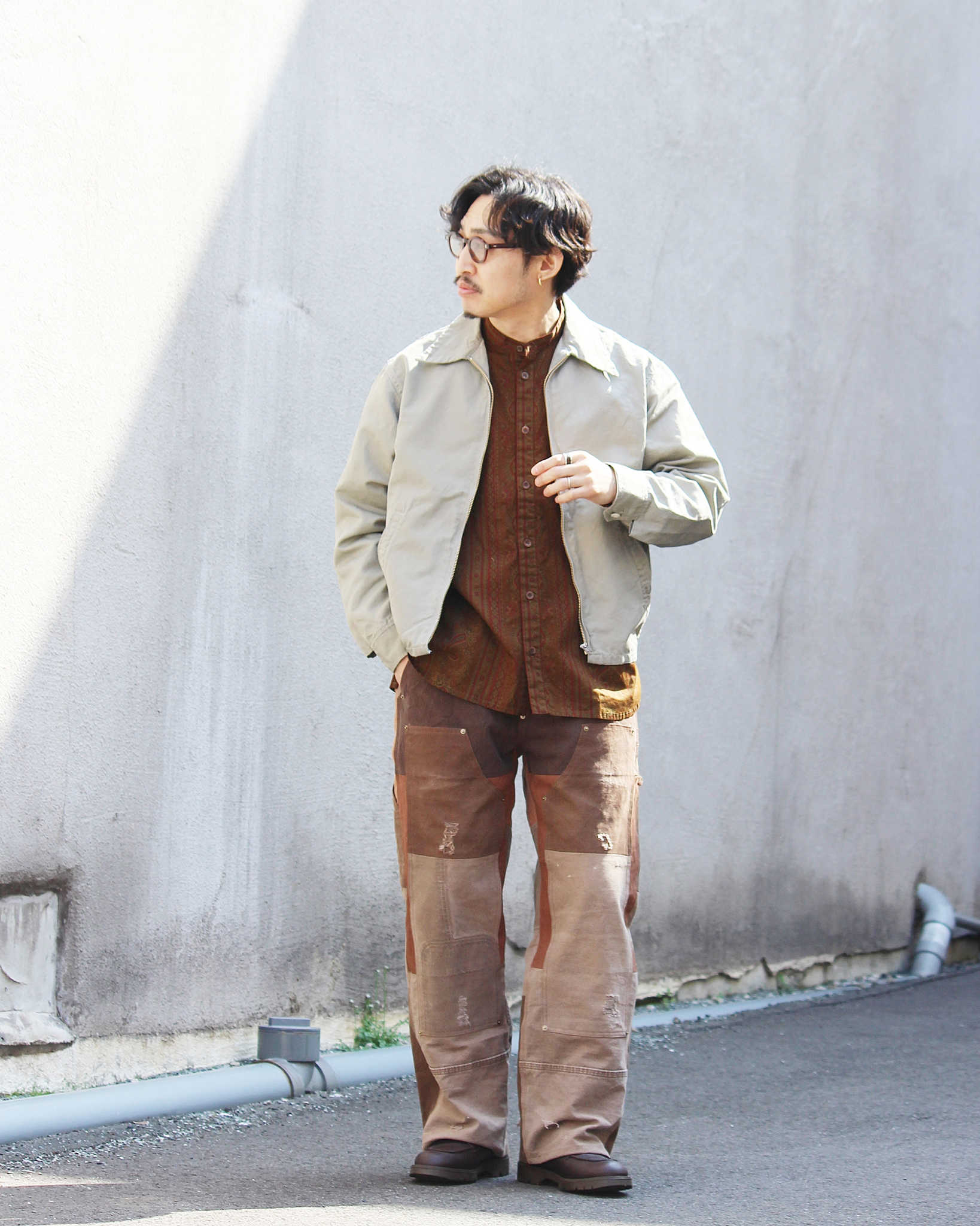 Nasngwam. ナスングワム / DAMAGE DOUBLE KNEE PANTS ダメージダブルニーパンツ Lsize (BROWN ブラウン)