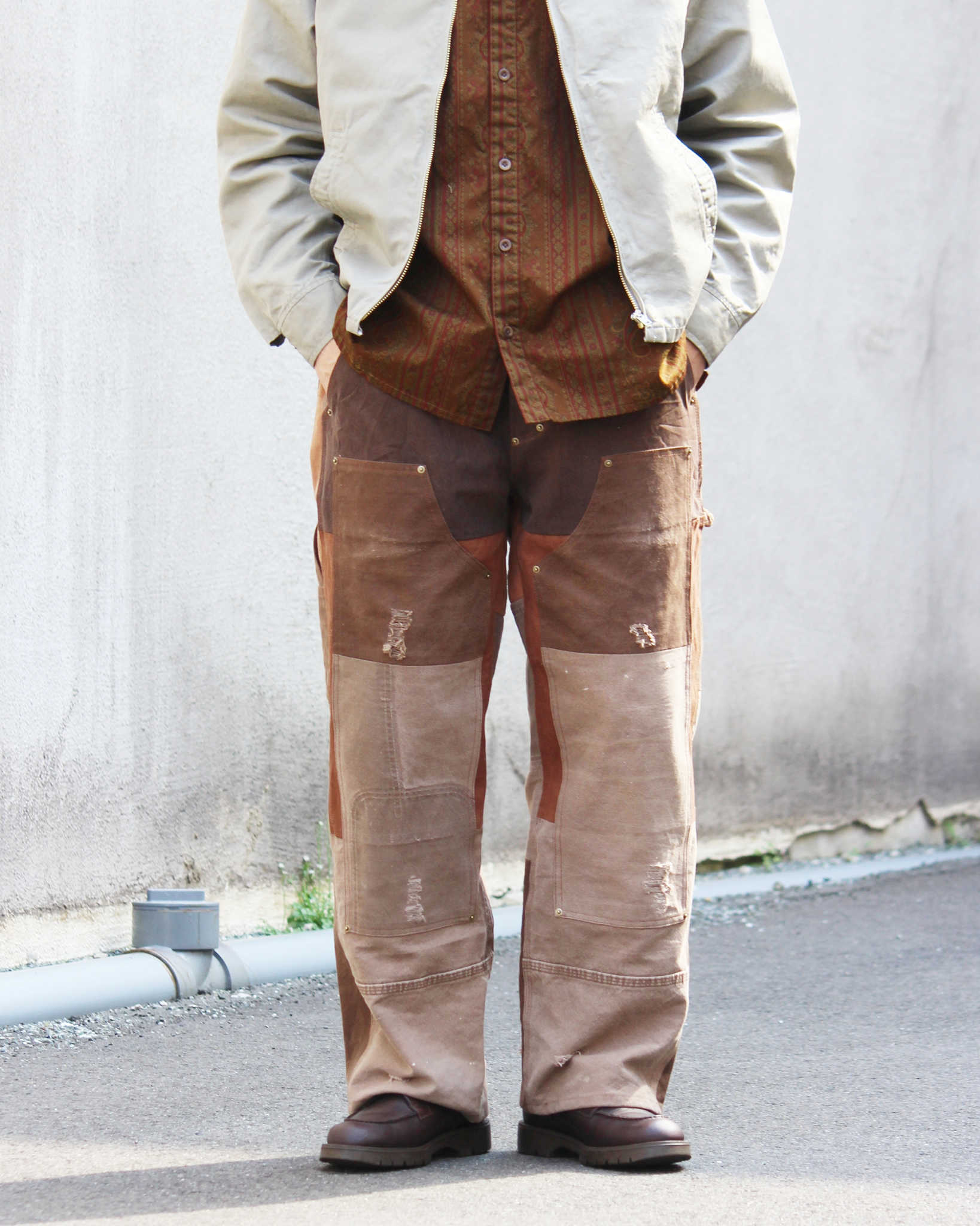 Nasngwam. ナスングワム / DAMAGE DOUBLE KNEE PANTS ダメージダブルニーパンツ Lsize (BROWN ブラウン)