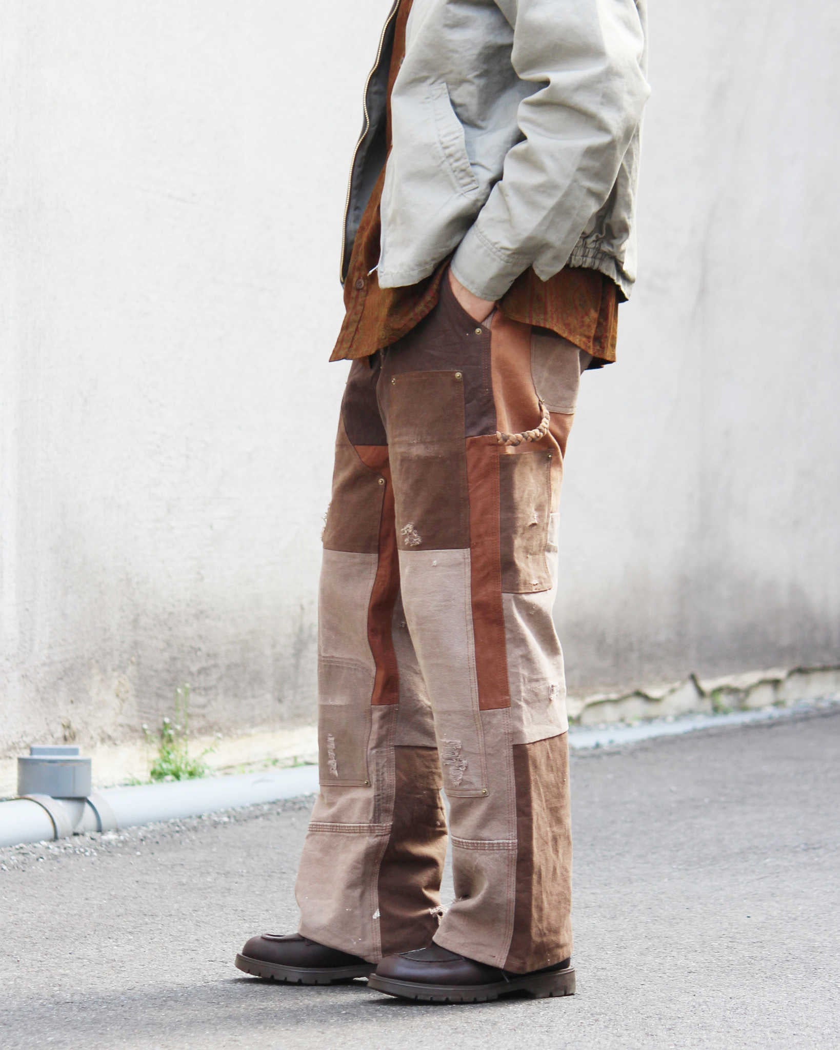 Nasngwam. ナスングワム / DAMAGE DOUBLE KNEE PANTS ダメージダブルニーパンツ Lsize (BROWN ブラウン)
