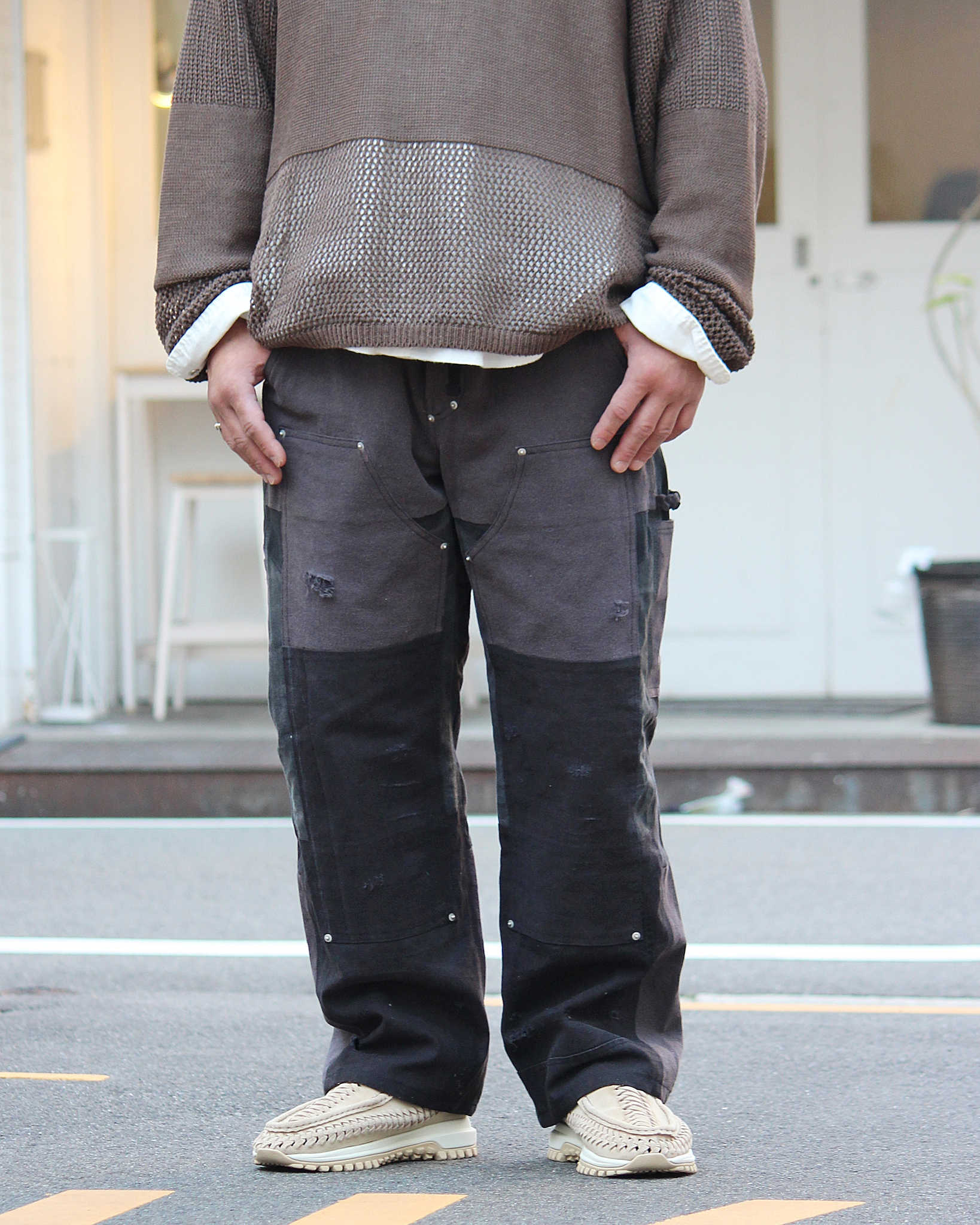 Nasngwam. ナスングワム / DAMAGE DOUBLE KNEE PANTS ダメージダブルニーパンツ Msize (BLACK ブラック)