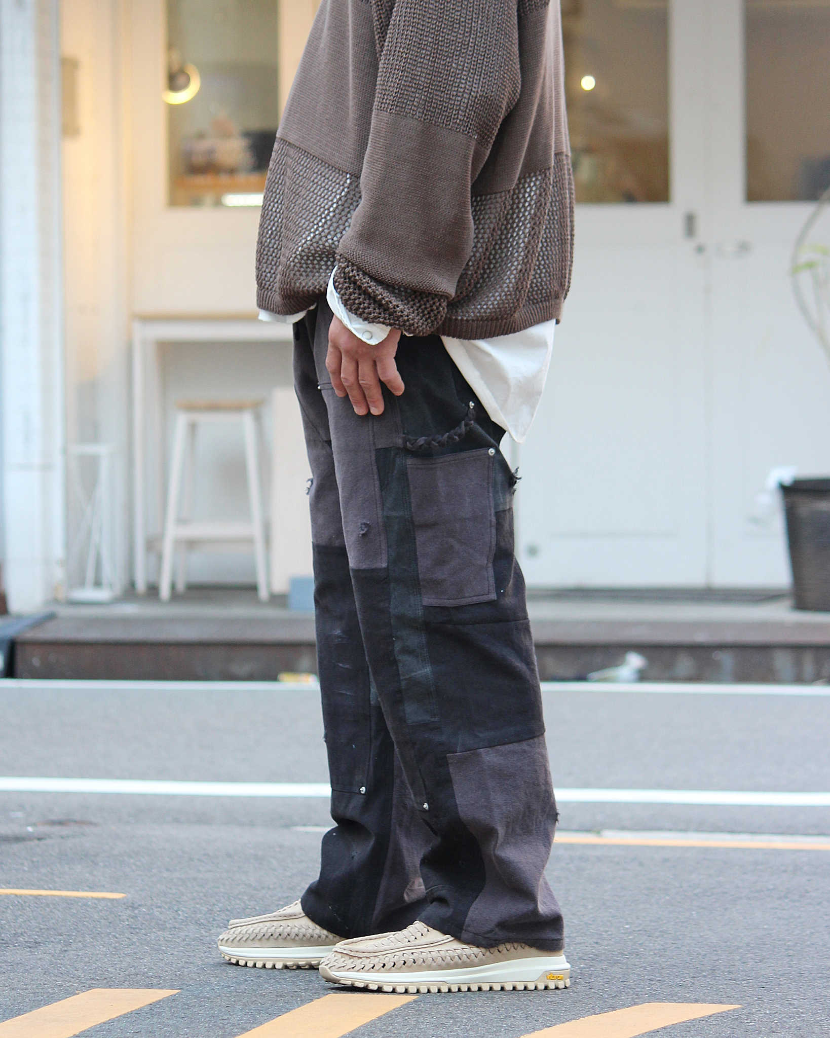 Nasngwam. ナスングワム / DAMAGE DOUBLE KNEE PANTS ダメージダブルニーパンツ Msize (BLACK ブラック)