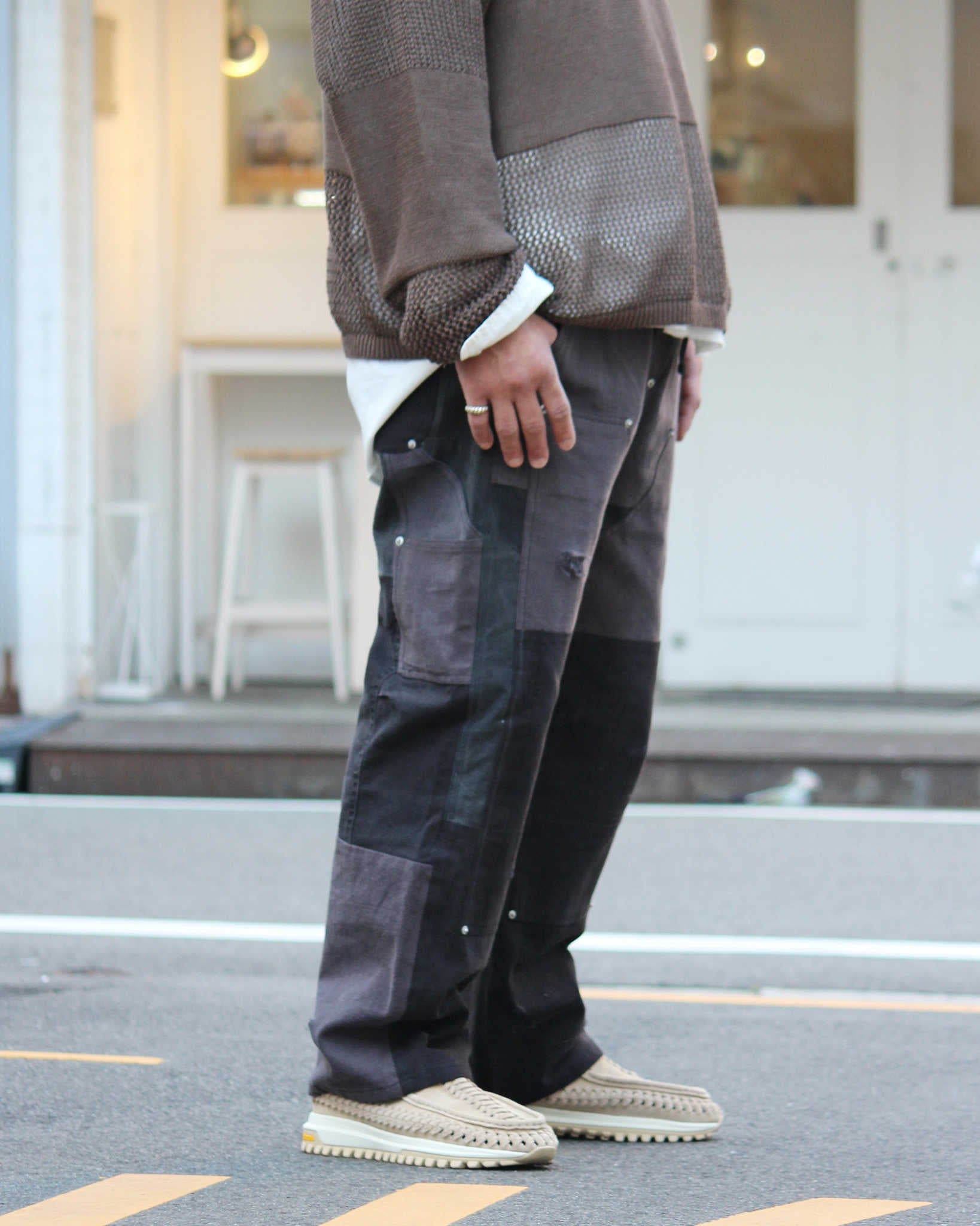 Nasngwam. ナスングワム / DAMAGE DOUBLE KNEE PANTS ダメージダブルニーパンツ Msize (BLACK ブラック)