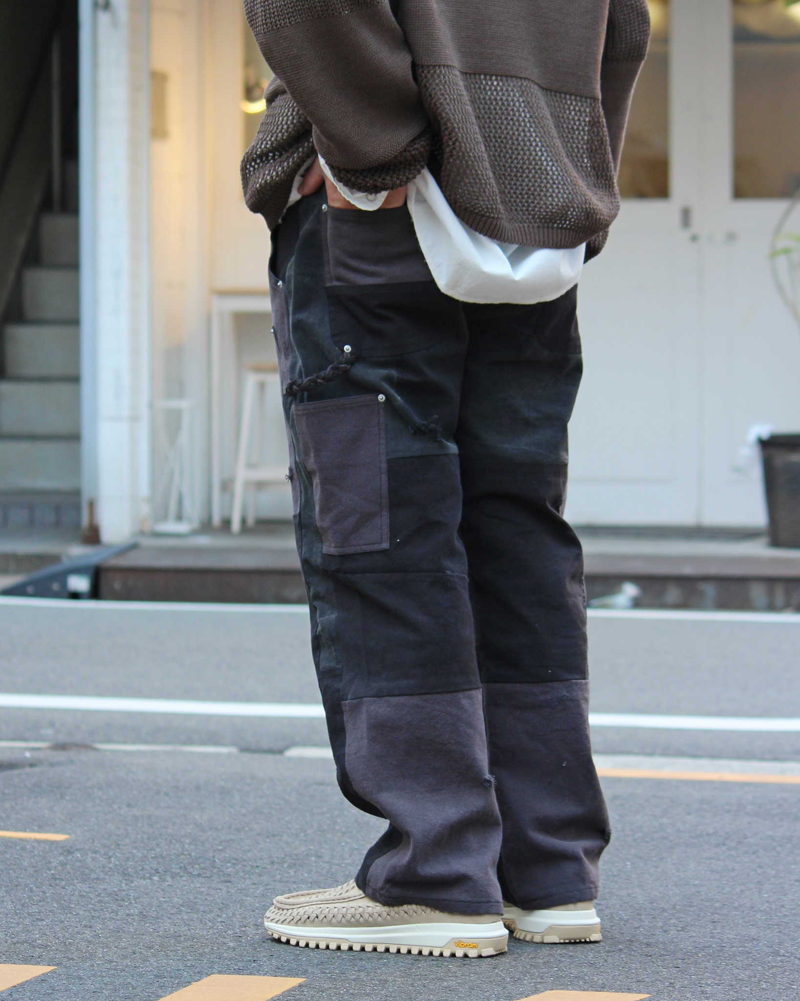 Nasngwam. ナスングワム / DAMAGE DOUBLE KNEE PANTS ダメージダブルニーパンツ Msize (BLACK ブラック)