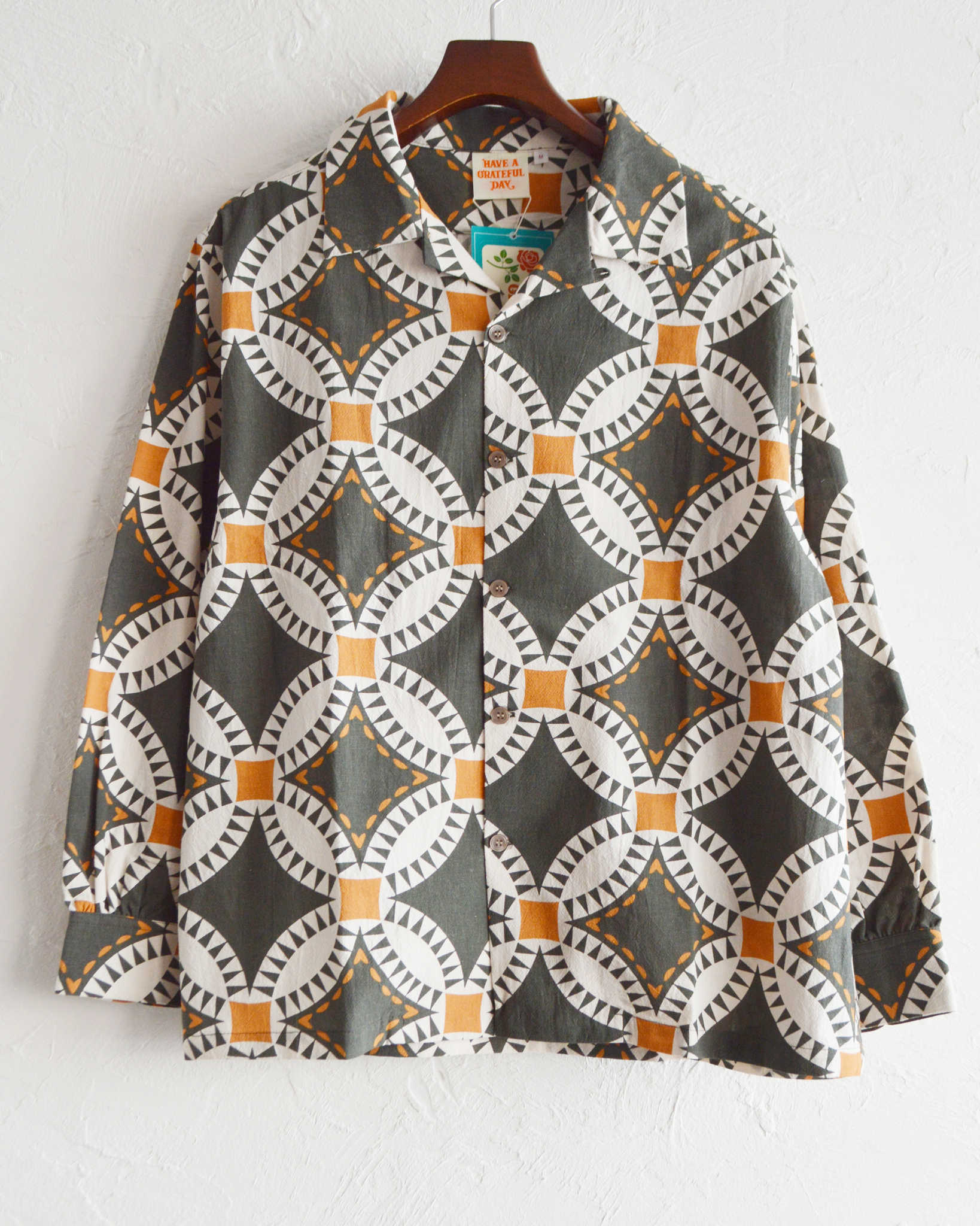 HAVE A GRATEFUL DAY ハブアグレイトフルデイ / OPEN COLLAR L/S SHIRT オープンカラーシャツ (BLACK ブラック)