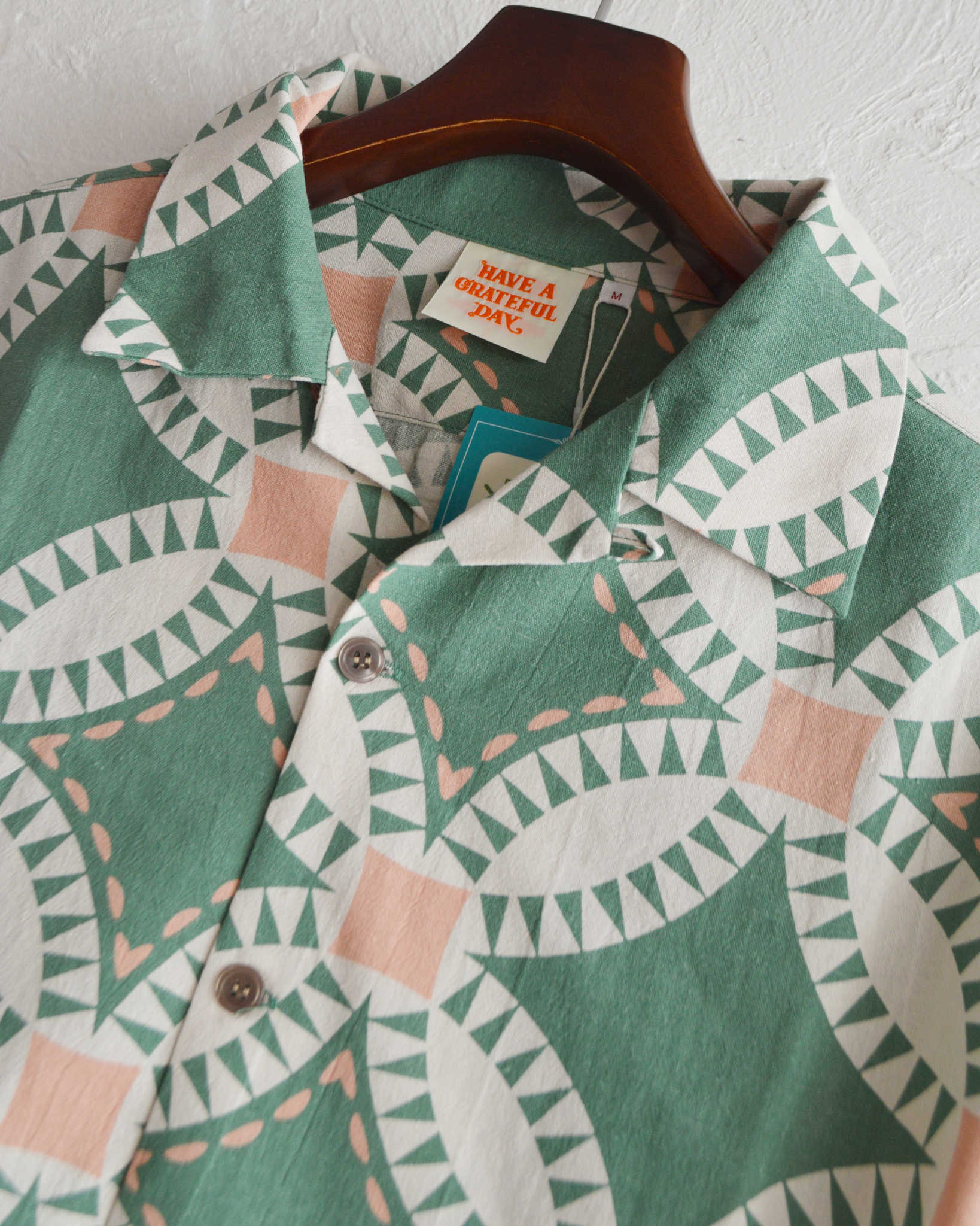 HAVE A GRATEFUL DAY ハブアグレイトフルデイ / OPEN COLLAR L/S SHIRT オープンカラーシャツ (GREEN グリーン)