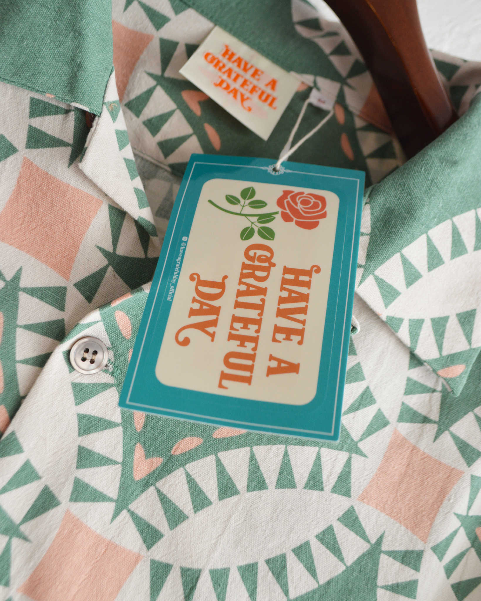 HAVE A GRATEFUL DAY ハブアグレイトフルデイ / OPEN COLLAR L/S SHIRT オープンカラーシャツ (GREEN グリーン)