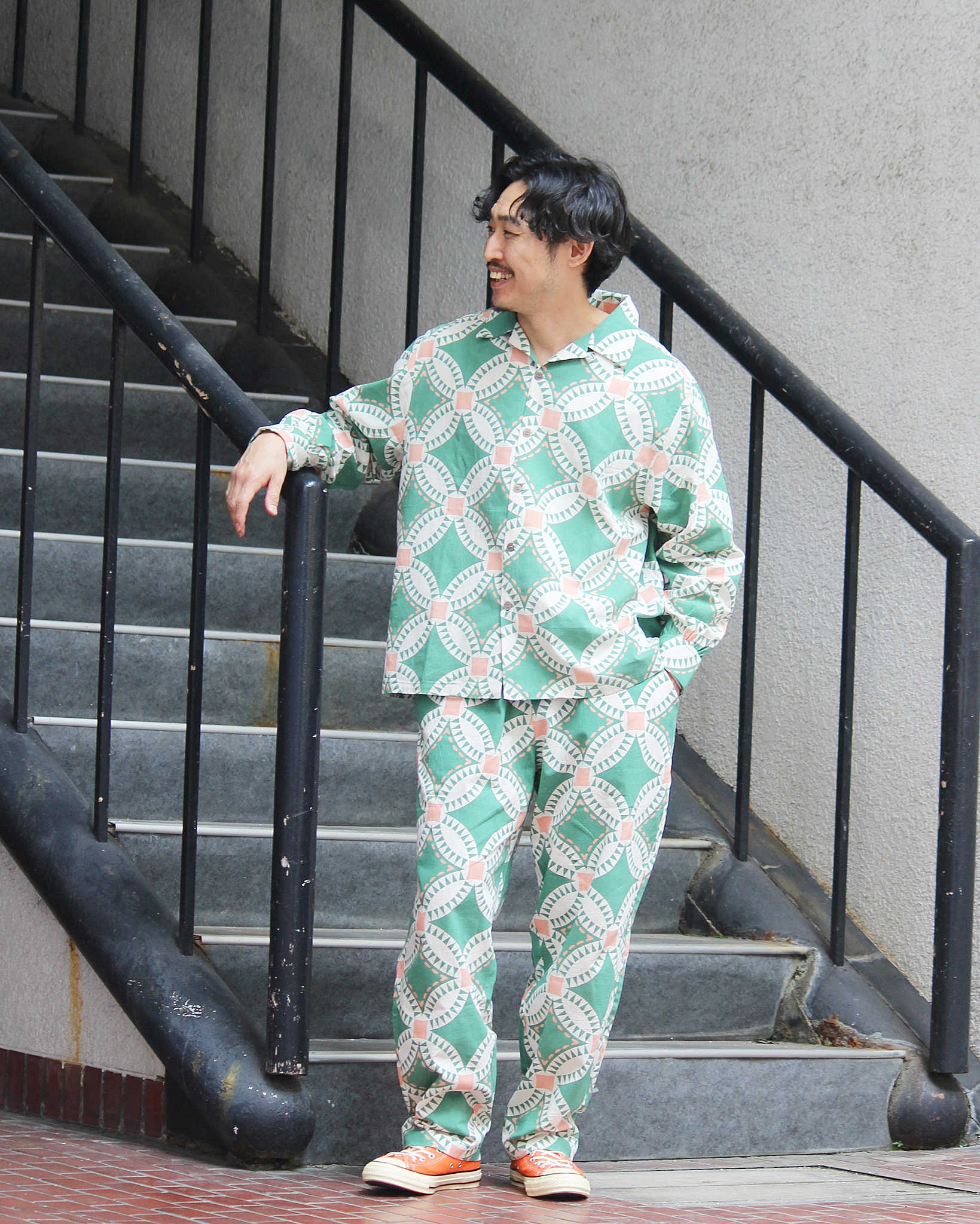 HAVE A GRATEFUL DAY ハブアグレイトフルデイ / OPEN COLLAR L/S SHIRT オープンカラーシャツ (GREEN グリーン)