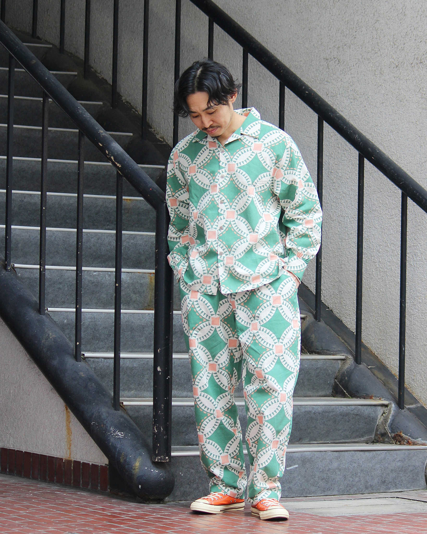 HAVE A GRATEFUL DAY ハブアグレイトフルデイ / OPEN COLLAR L/S SHIRT オープンカラーシャツ (GREEN グリーン)