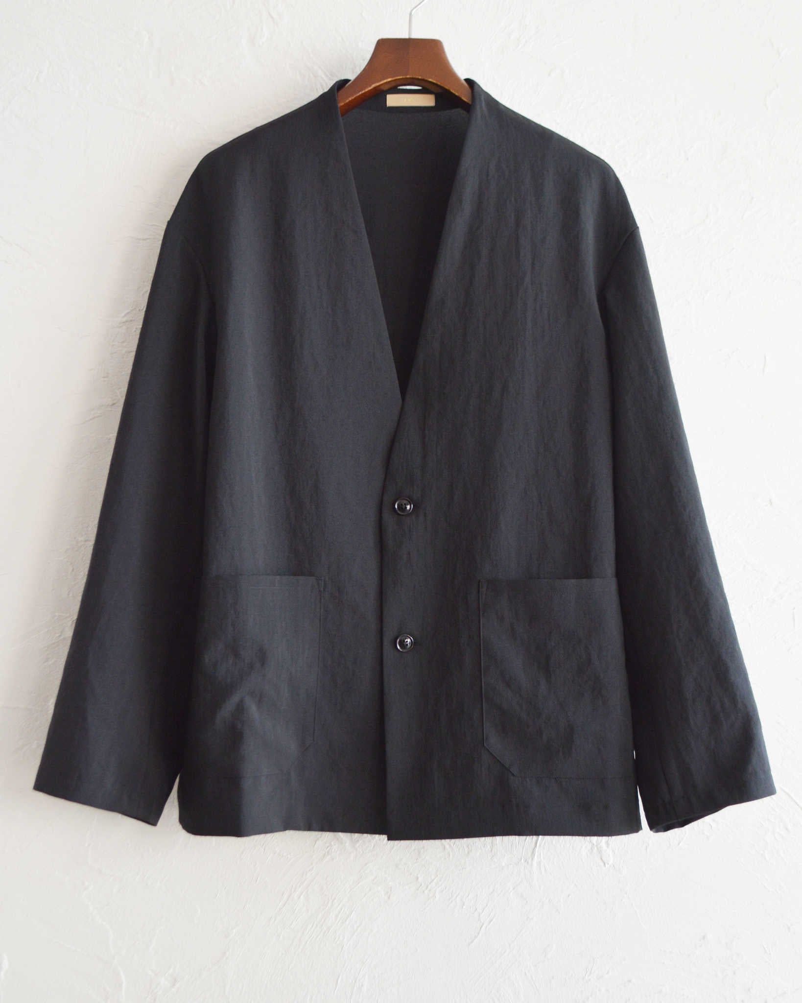 LAMOND ラモンド / NO-COLLAR SHARI JACKET ノーカラーシャリジャケット (BLACK ブラック)