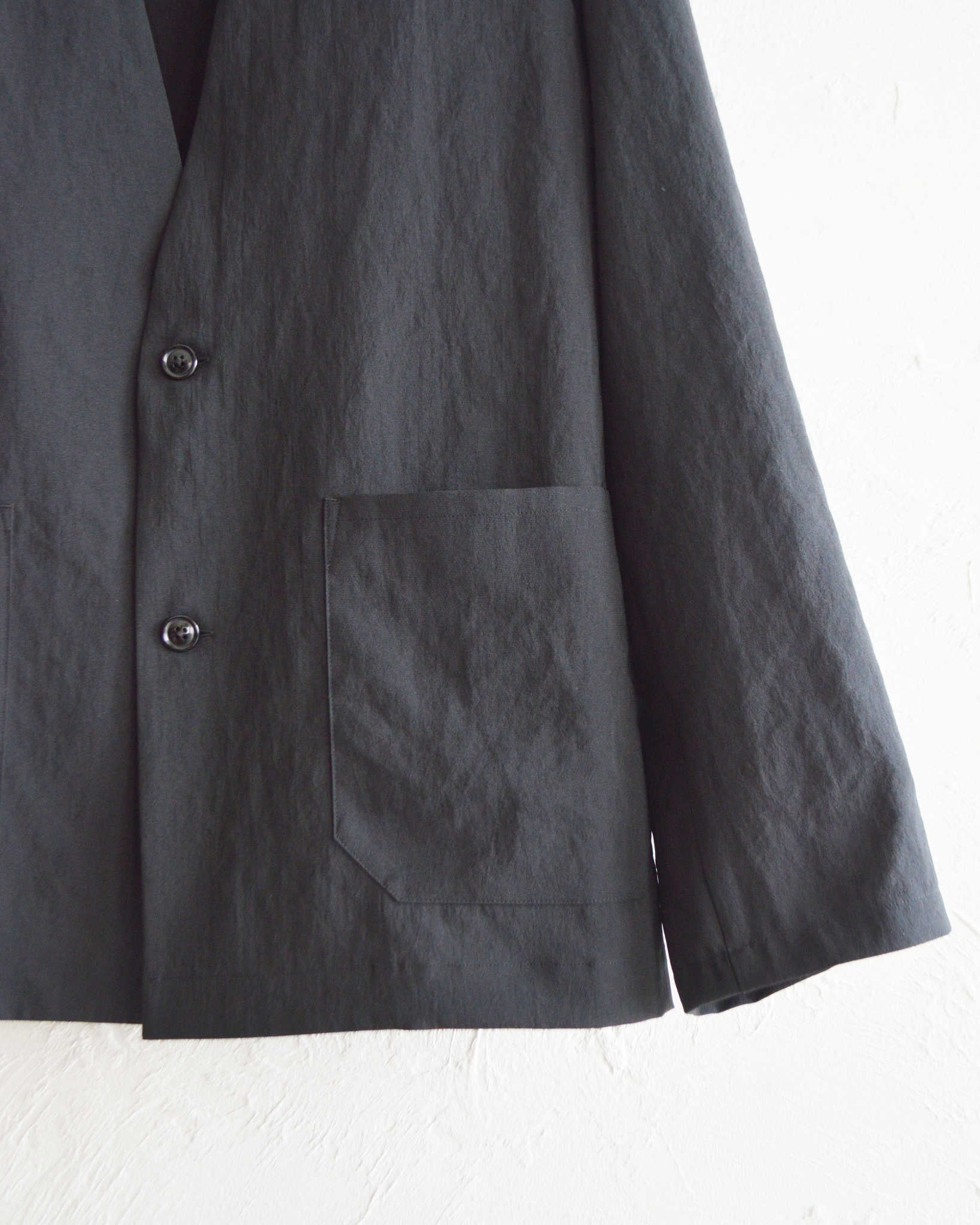 LAMOND ラモンド / NO-COLLAR SHARI JACKET ノーカラーシャリジャケット (BLACK ブラック)