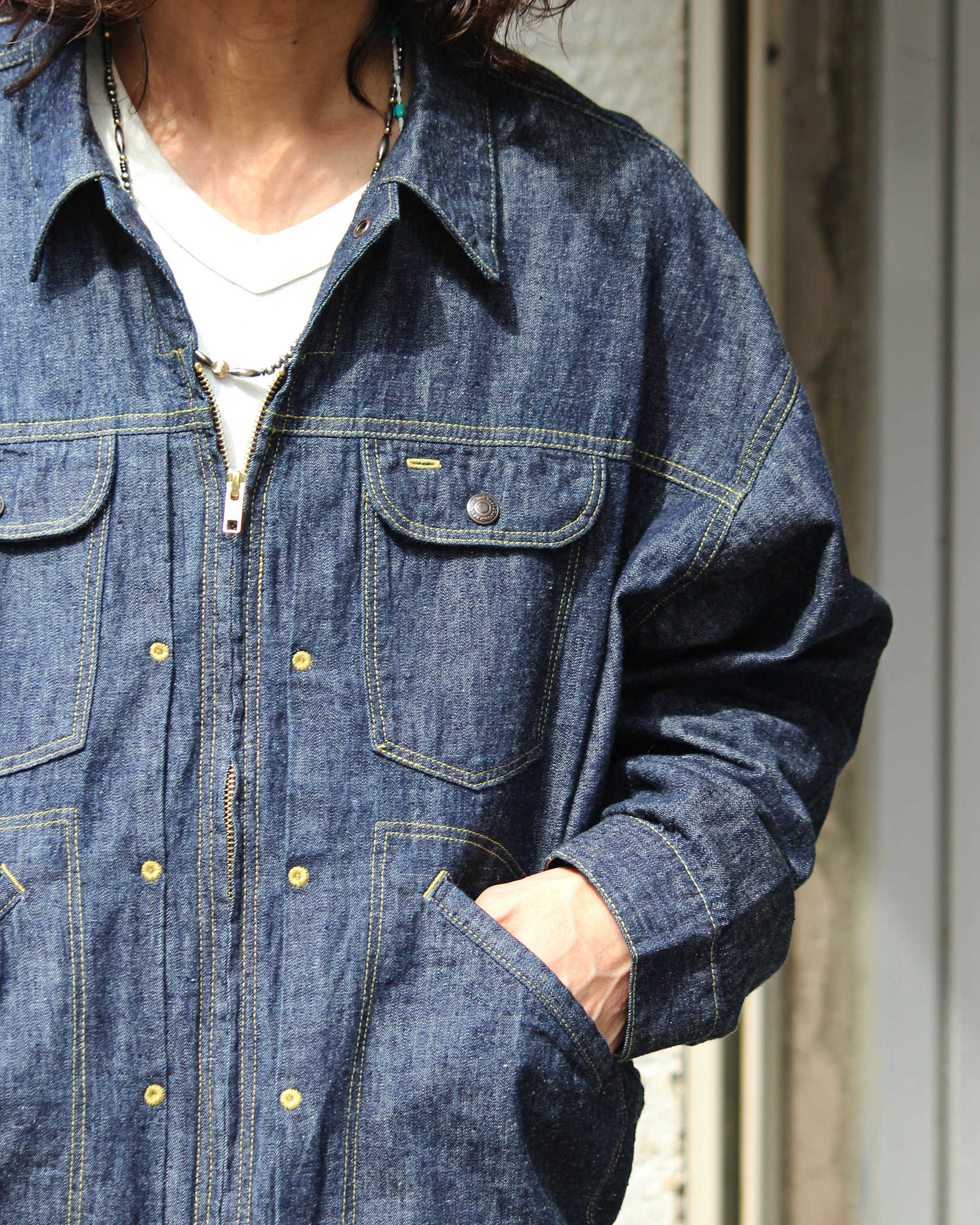 IMPRESTORE インプレストア / Ginny ジニー | 6.5ozZIP JACKET 6.5オンスジップジャケット (BLUE DENIM ONE WASH ブルーデニムワンウォッシュ)