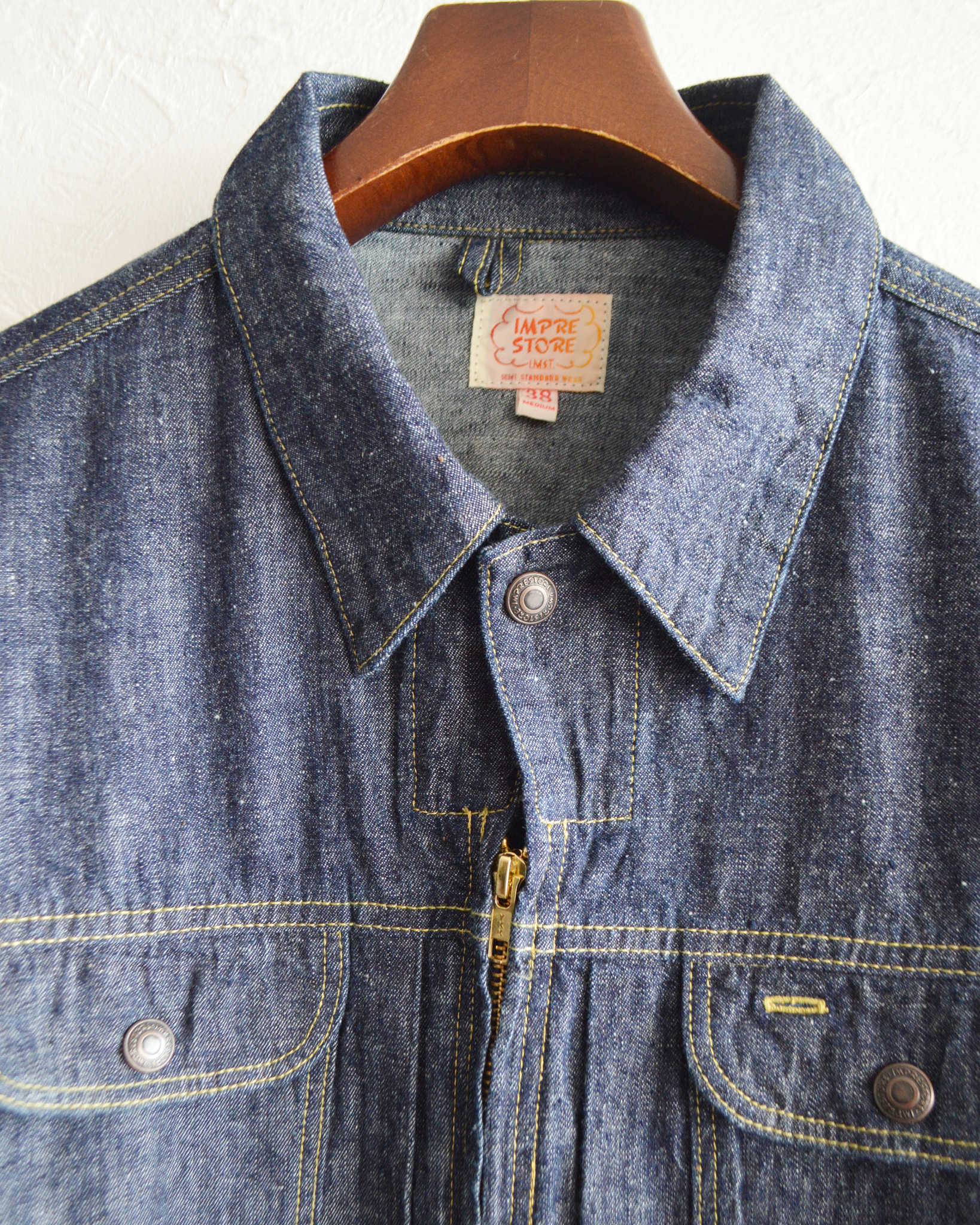 IMPRESTORE インプレストア / Ginny ジニー | 6.5ozZIP JACKET 6.5オンスジップジャケット (BLUE DENIM ONE WASH ブルーデニムワンウォッシュ)