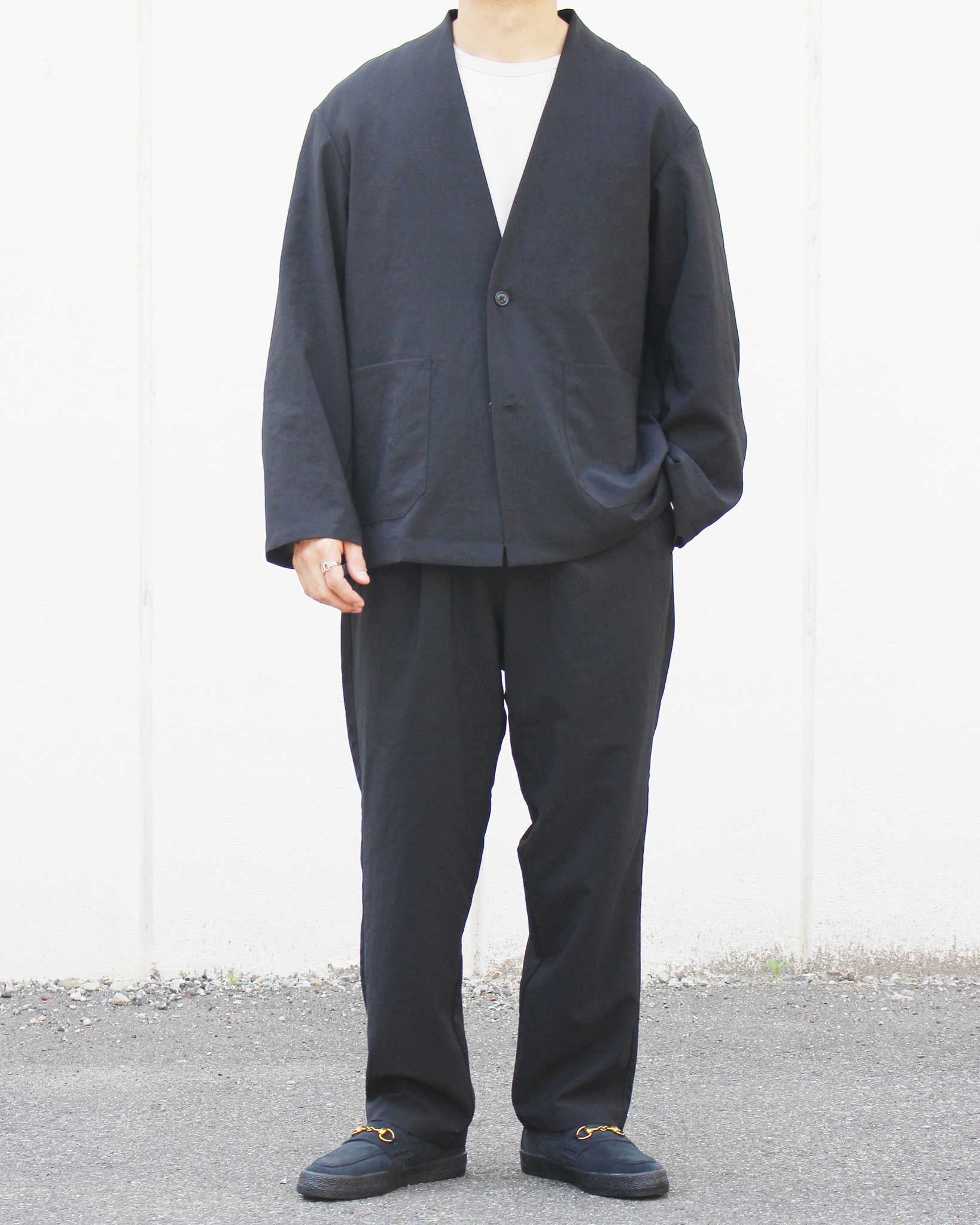 LAMOND ラモンド / NEW SEMI WIDE SHARI PANTS ニュウセミワイドシャリパンツ (BLACK ブラック)