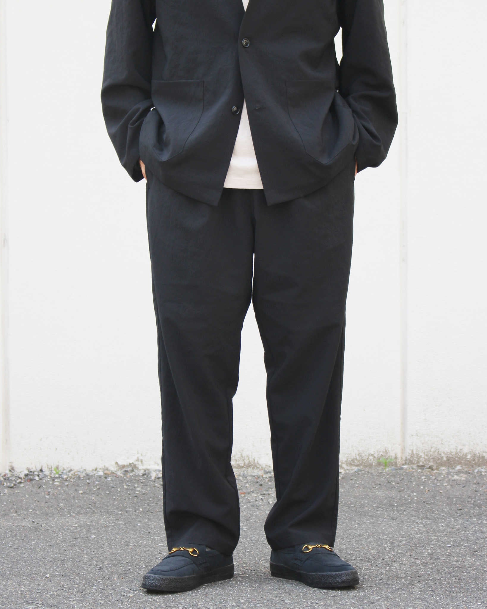 LAMOND ラモンド / NEW SEMI WIDE SHARI PANTS ニュウセミワイドシャリパンツ (BLACK ブラック)