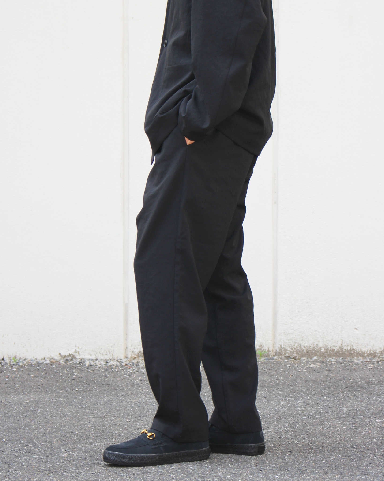 LAMOND ラモンド / NEW SEMI WIDE SHARI PANTS ニュウセミワイドシャリパンツ (BLACK ブラック)