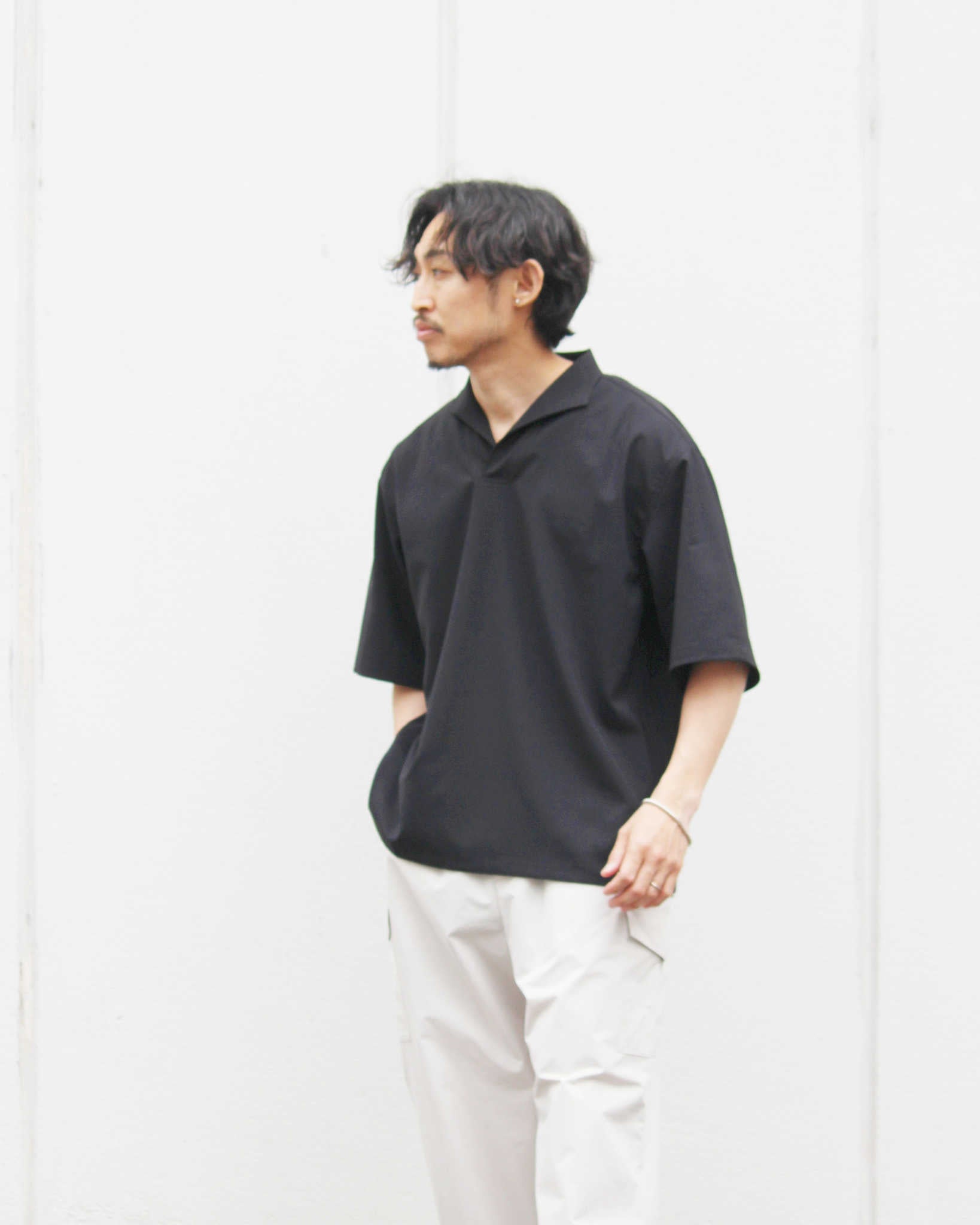 LAMOND ラモンド / SKIPPER SHARI SHIRTS スキッパーシャリシャツ (BLACK ブラック)