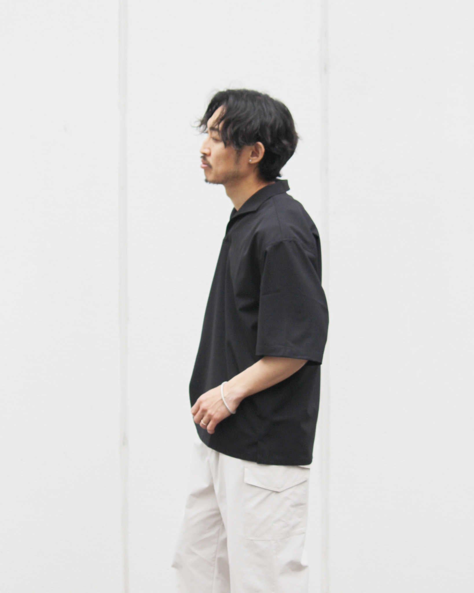 LAMOND ラモンド / SKIPPER SHARI SHIRTS スキッパーシャリシャツ (BLACK ブラック)