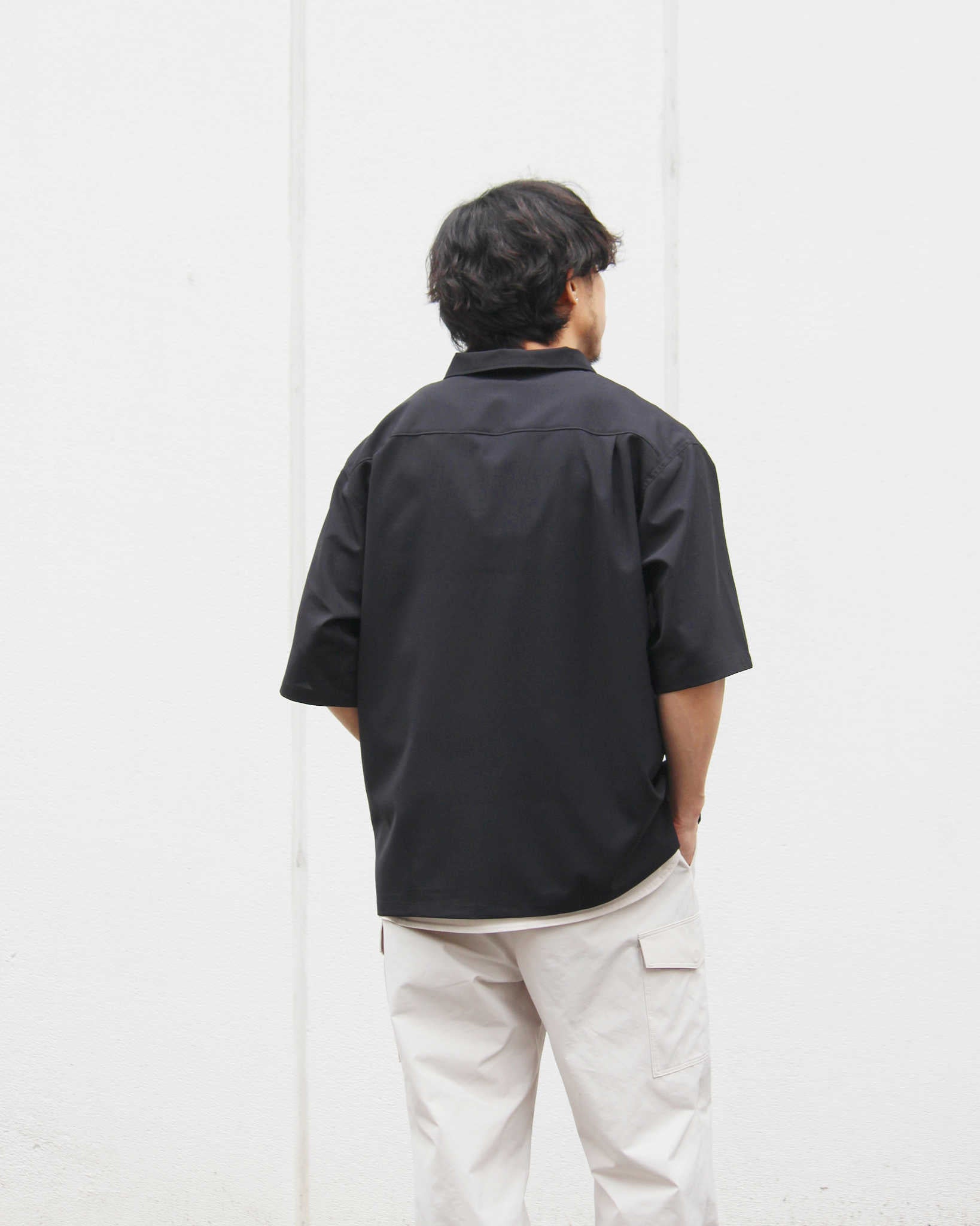 LAMOND ラモンド / SKIPPER SHARI SHIRTS スキッパーシャリシャツ (BLACK ブラック)