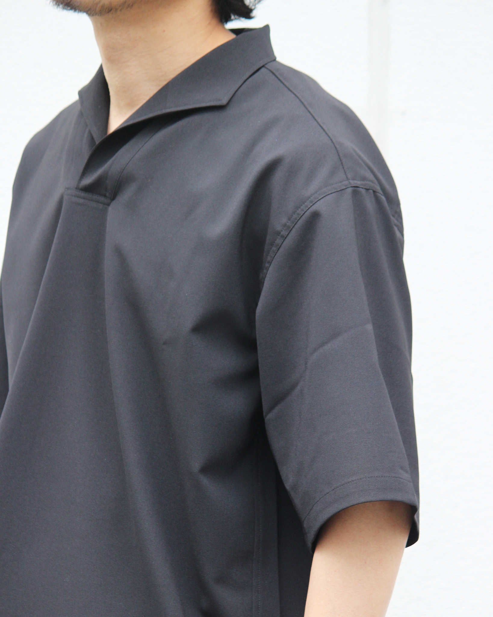 LAMOND ラモンド / SKIPPER SHARI SHIRTS スキッパーシャリシャツ (BLACK ブラック)