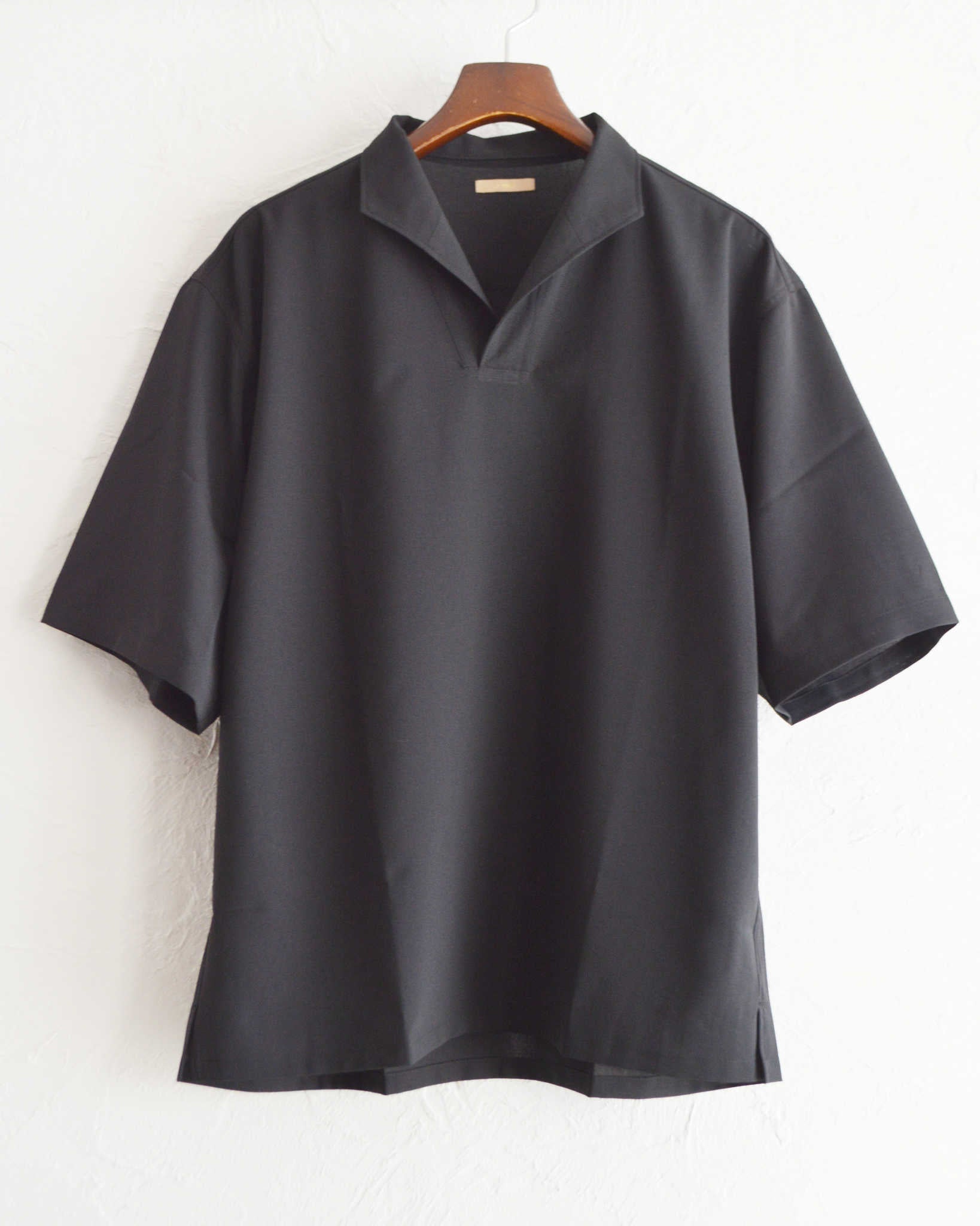 LAMOND ラモンド / SKIPPER SHARI SHIRTS スキッパーシャリシャツ (BLACK ブラック)