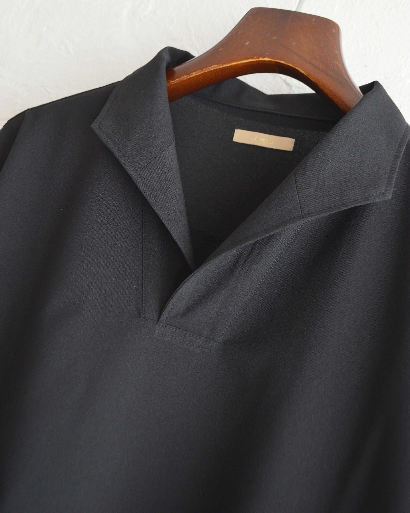 LAMOND ラモンド / SKIPPER SHARI SHIRTS スキッパーシャリシャツ (BLACK ブラック)