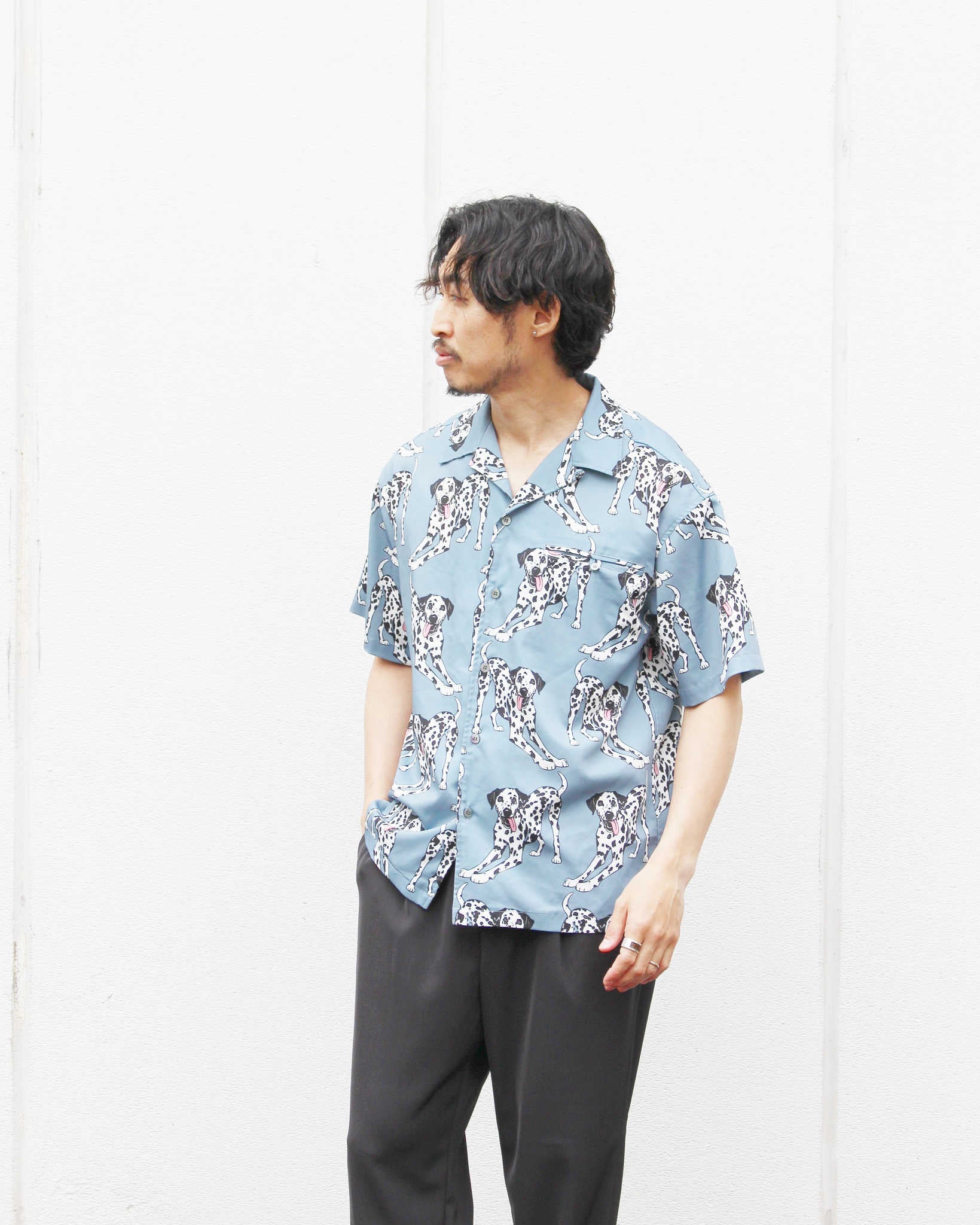 modemdesign モデムデザイン / DALMATIAN PRINT SHIRT ダルメシアンプリントシャツ (INK BLUE インクブルー)