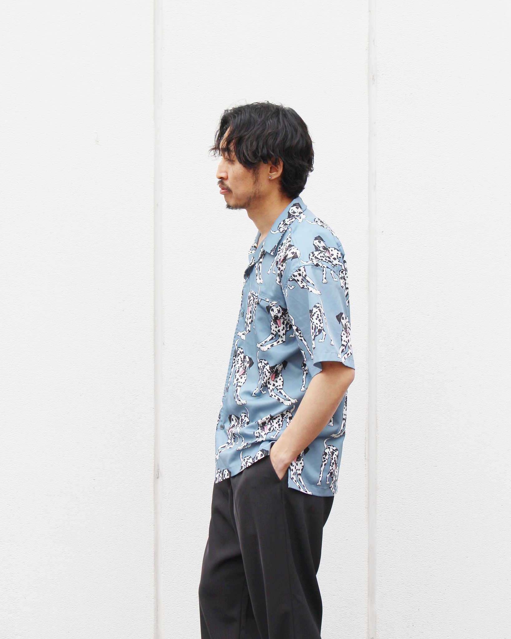 modemdesign モデムデザイン / DALMATIAN PRINT SHIRT ダルメシアンプリントシャツ (INK BLUE インクブルー)