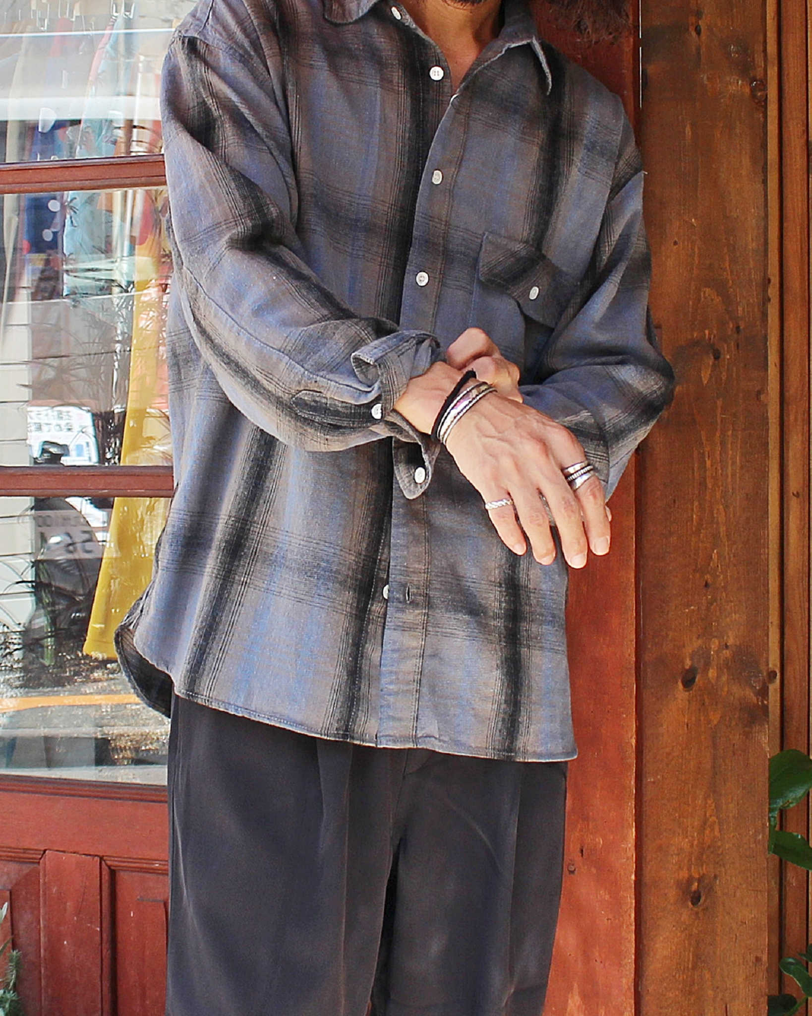 modemdesign モデムデザイン / CHECK SHIRTS チェックシャツ (OLIVE オリーブ)