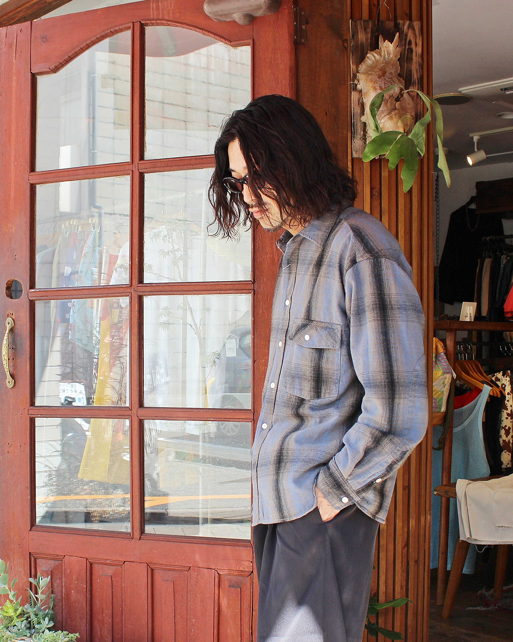 modemdesign モデムデザイン / CHECK SHIRTS チェックシャツ (OLIVE オリーブ)