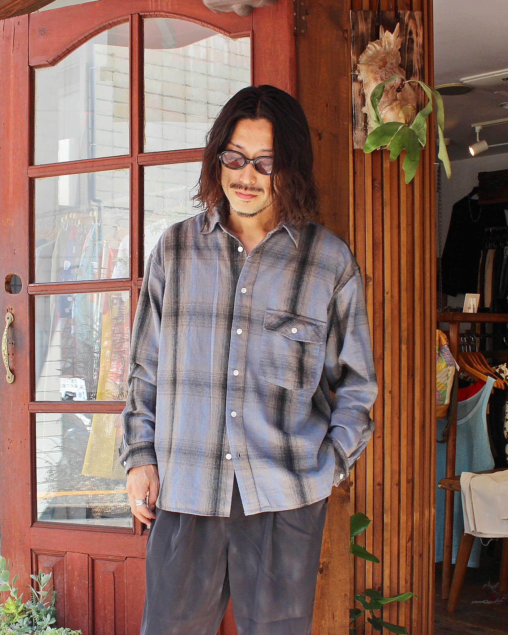 modemdesign モデムデザイン / CHECK SHIRTS チェックシャツ (OLIVE オリーブ)