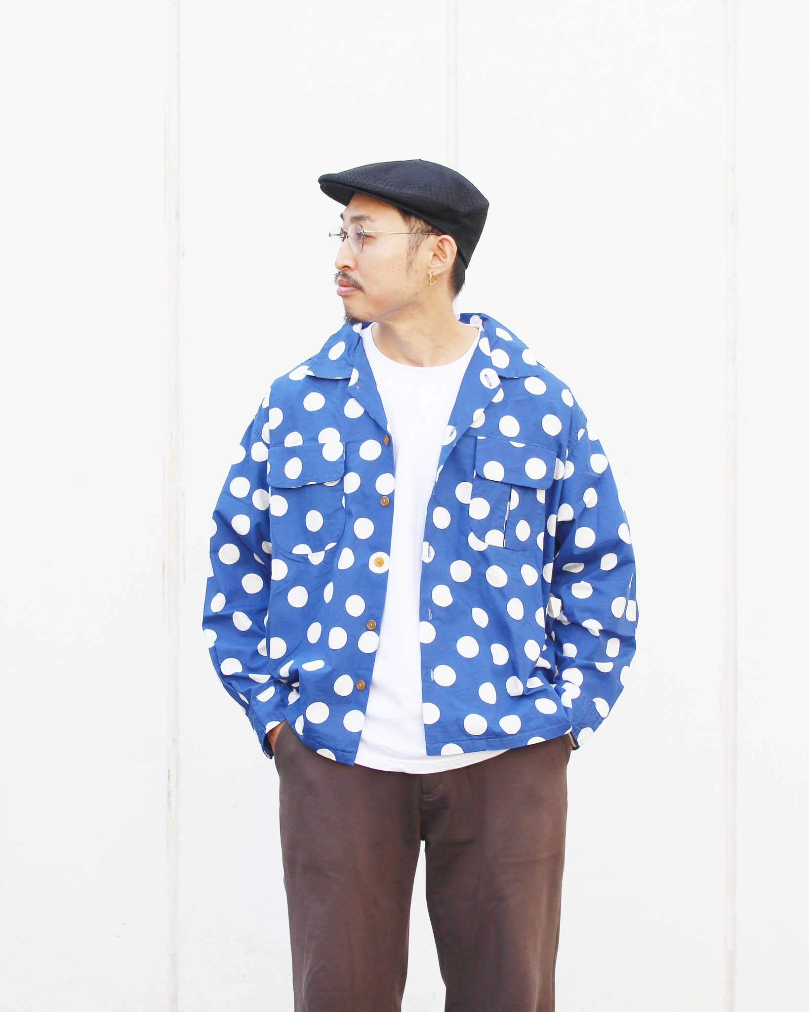 IMPRESTORE インプレストア / Herb ハーブ | Polka dot open collar shirt ポルカドットオープンカラーシャツ (NAVY ネイビー)