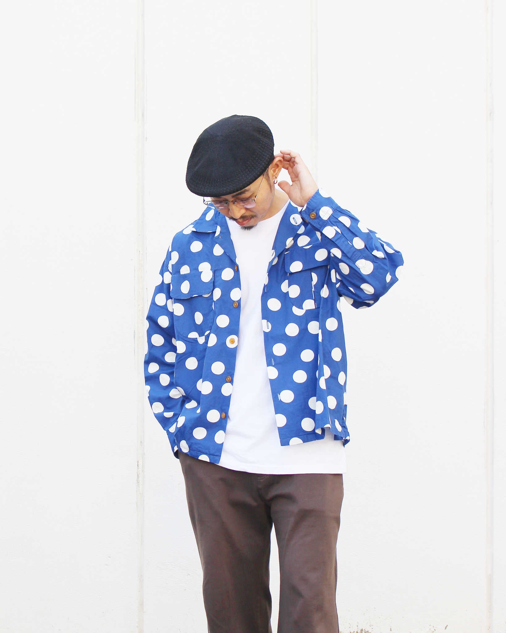 IMPRESTORE インプレストア / Herb ハーブ | Polka dot open collar shirt ポルカドットオープンカラーシャツ (NAVY ネイビー)