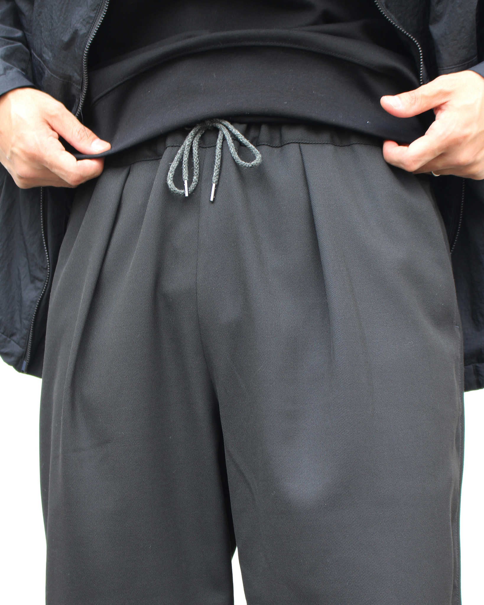 LAMOND ラモンド / HRMS LINE DRAWST WIDE PANTS ラインドロワーワイドパンツ (BLACK ブラック)