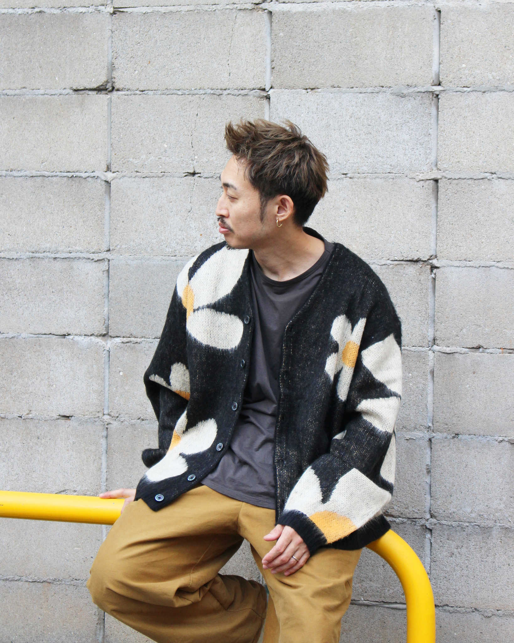 TOWN CRAFT タウンクラフト / SHAGGY VINTAGE PATTERN V CARDIGAN シャギーヴィンテージパターンカーディガン (FLOWER フラワー)