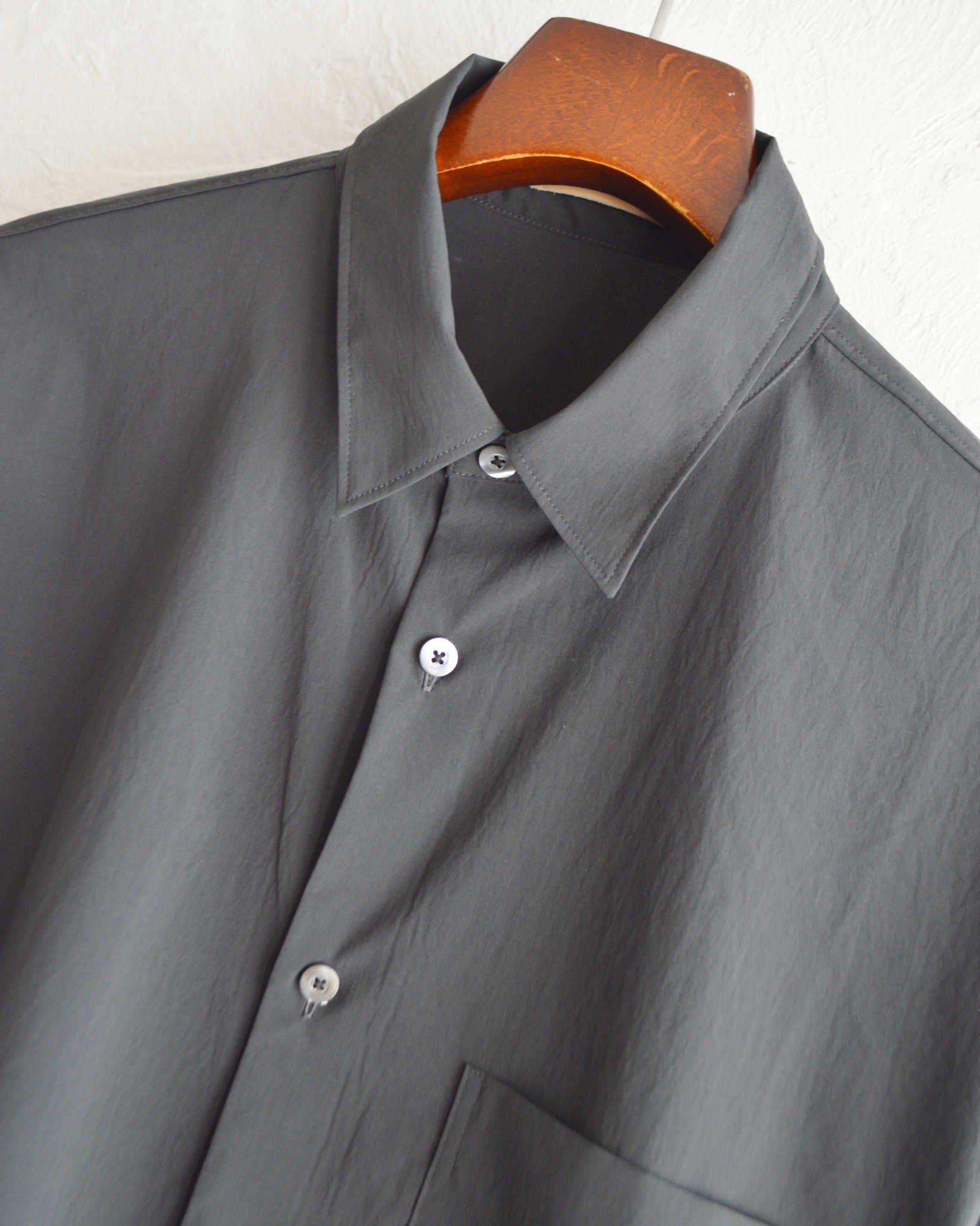 LAMOND ラモンド / COTTONY CREASED SHIRT コットニークリーストシャツ (MOSS CHARCOAL モスチャコール)