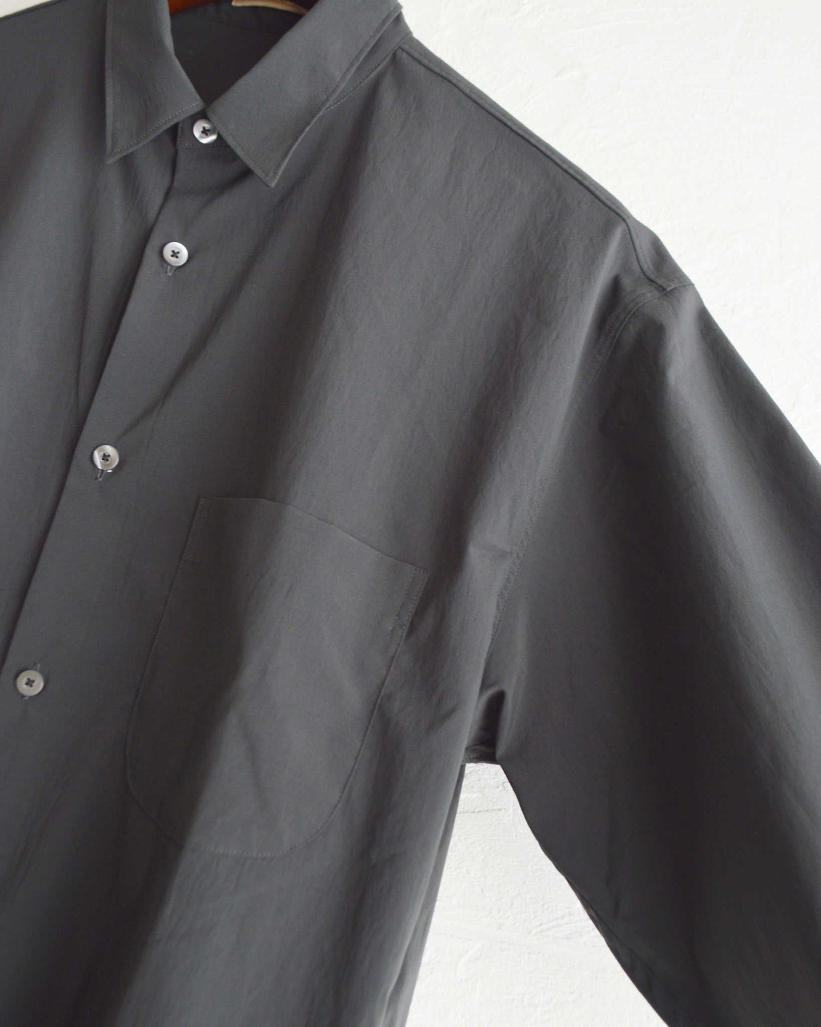 LAMOND ラモンド / COTTONY CREASED SHIRT コットニークリーストシャツ (MOSS CHARCOAL モスチャコール)