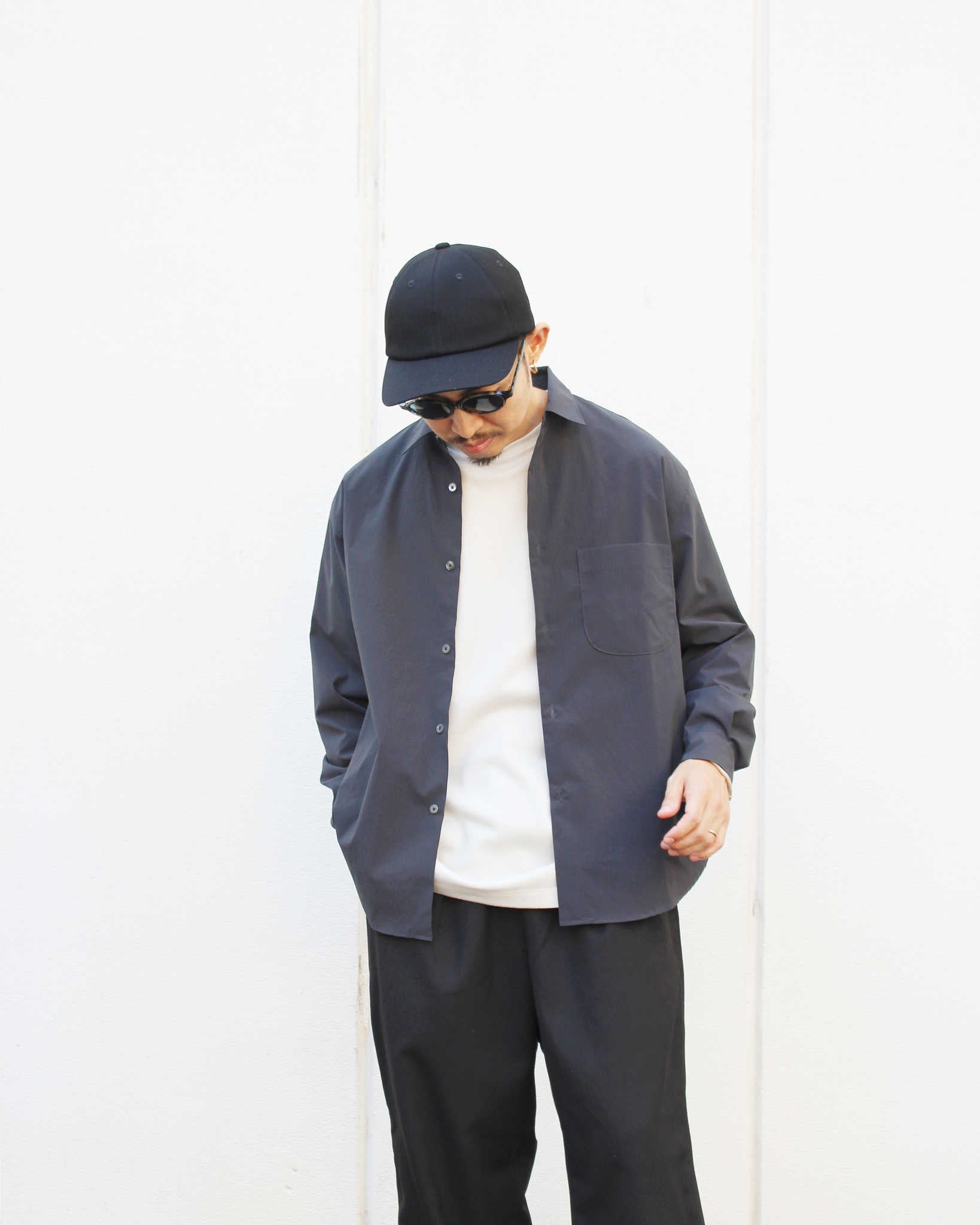 LAMOND ラモンド / COTTONY CREASED SHIRT コットニークリーストシャツ (MOSS CHARCOAL モスチャコール)