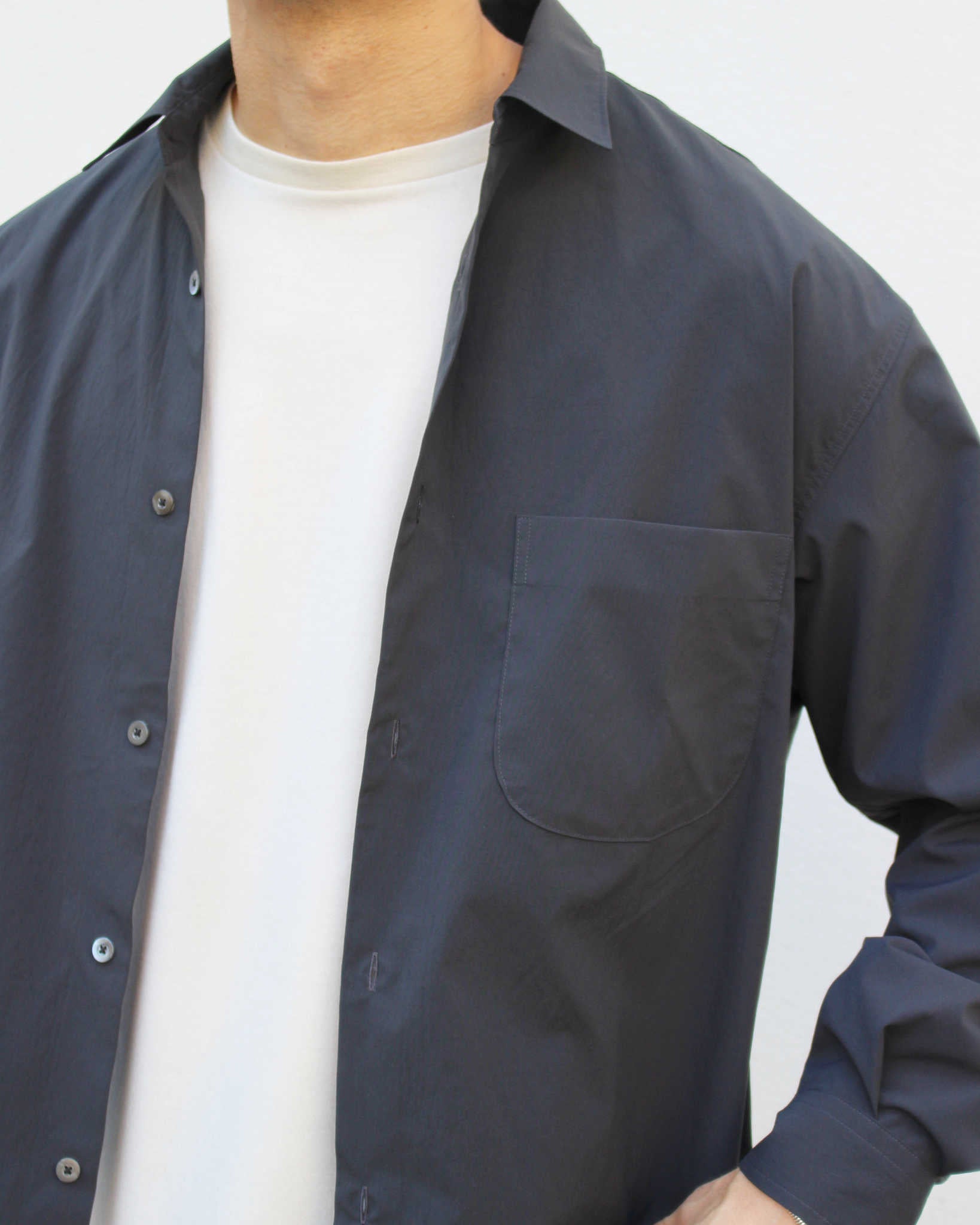 LAMOND ラモンド / COTTONY CREASED SHIRT コットニークリーストシャツ (MOSS CHARCOAL モスチャコール)