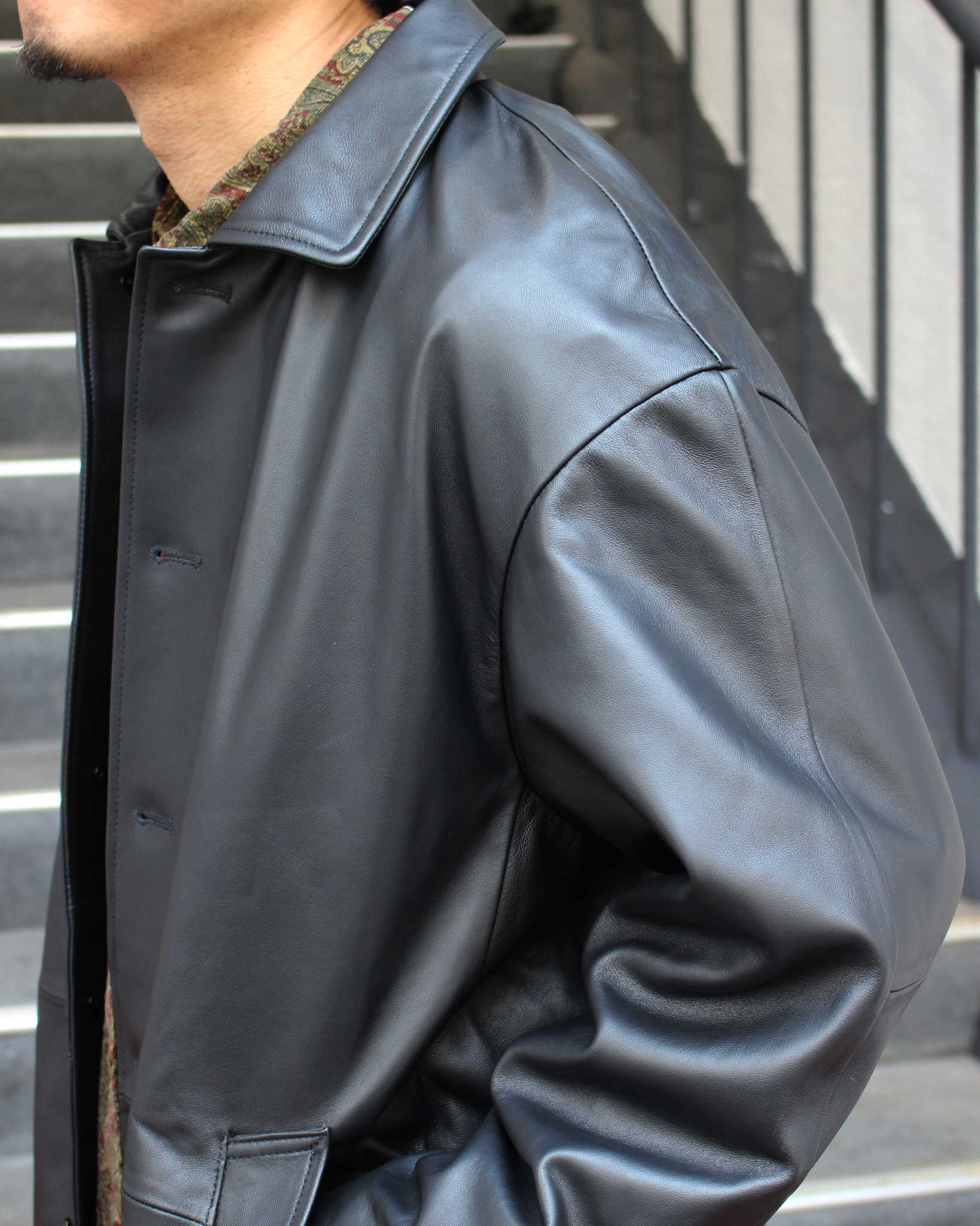 AWESOME LEATHER オーサムレザー / LEATHER HALF COAT レザーハーフコート (BLACK ブラック)