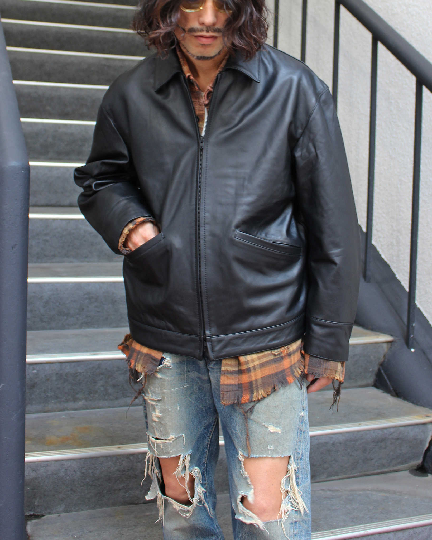 AWESOME LEATHER オーサムレザー / LEATHER ZIP SHORT JACKET レザージップショートジャケット (BLACK ブラック)