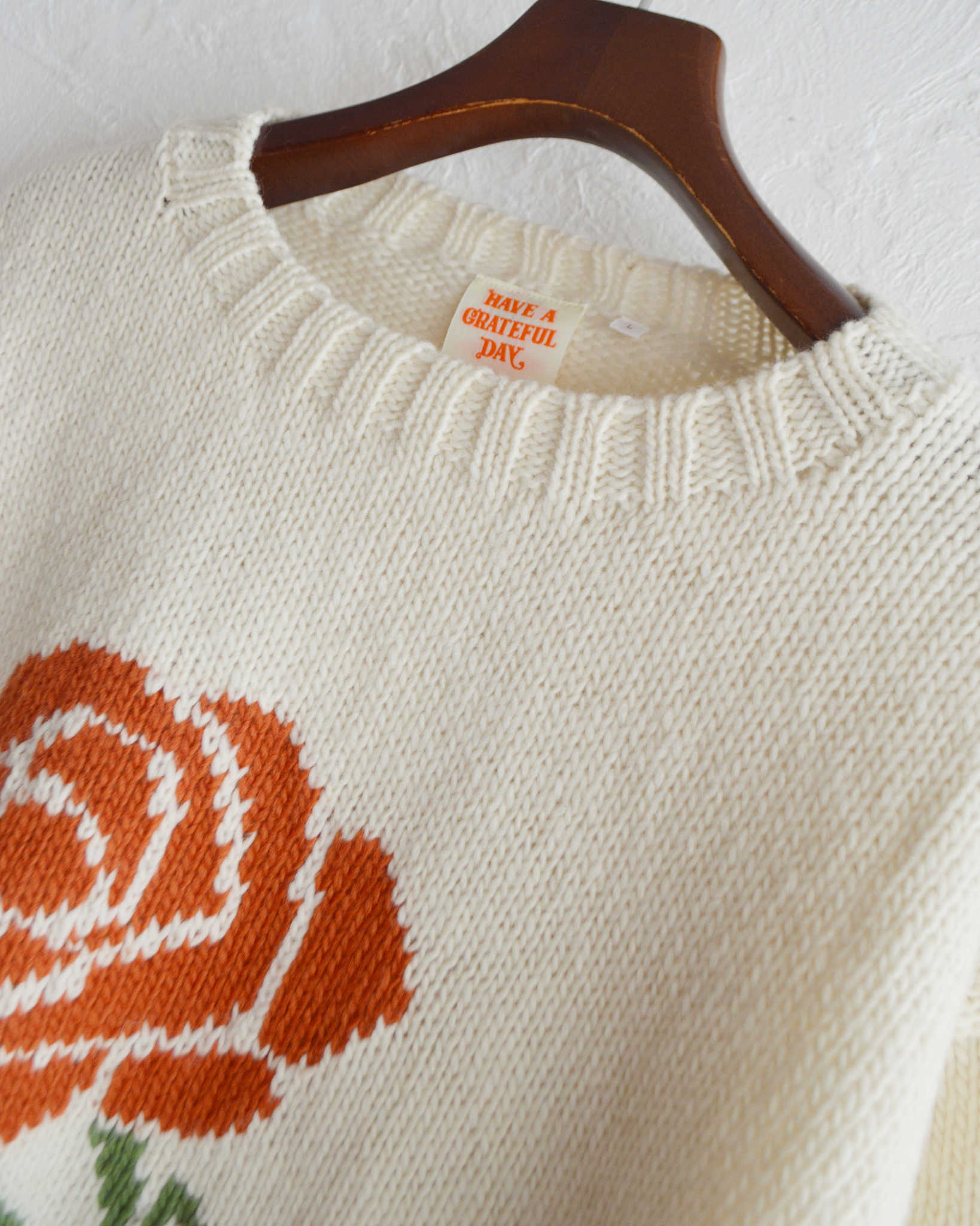 HAVE A GRATEFUL DAY ハブアグレイトフルデイ / ROSE KNIT CREW ローズニットクルー (NATURAL ナチュラル)