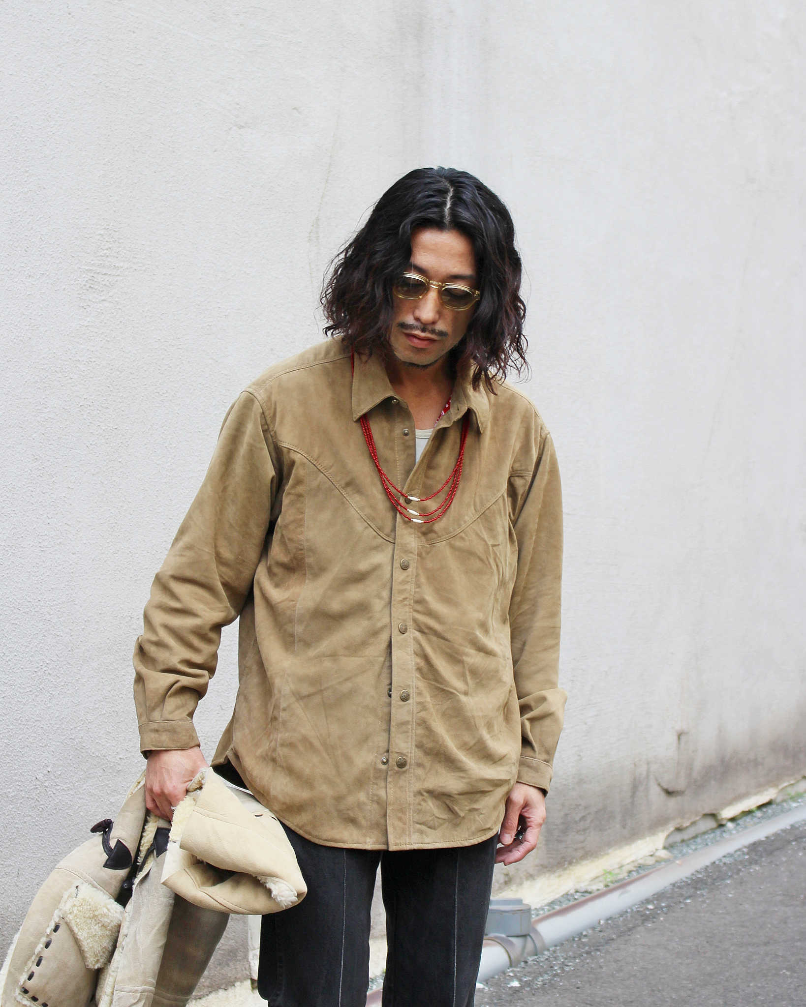 Nasngwam. ナスングワム / BRIGHT SUEDE SHIRTS ブライトスエードシャツ Msize (BEIGE ベージュ)