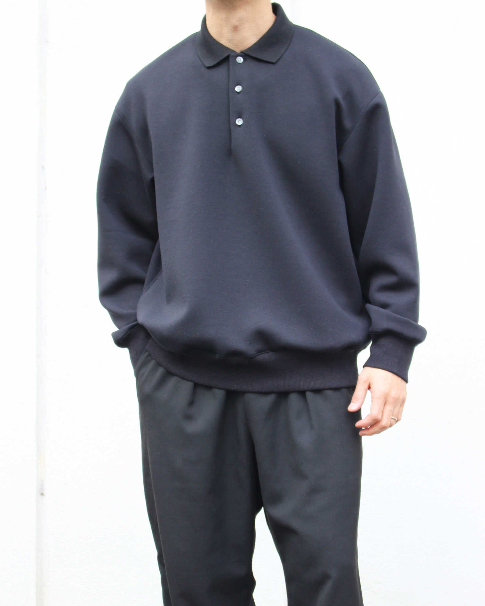 LAMOND ラモンド / DOUBLE AIR KNIT POLO SHIRTS ダブルエアニットポロシャツ (BLACK ブラック)