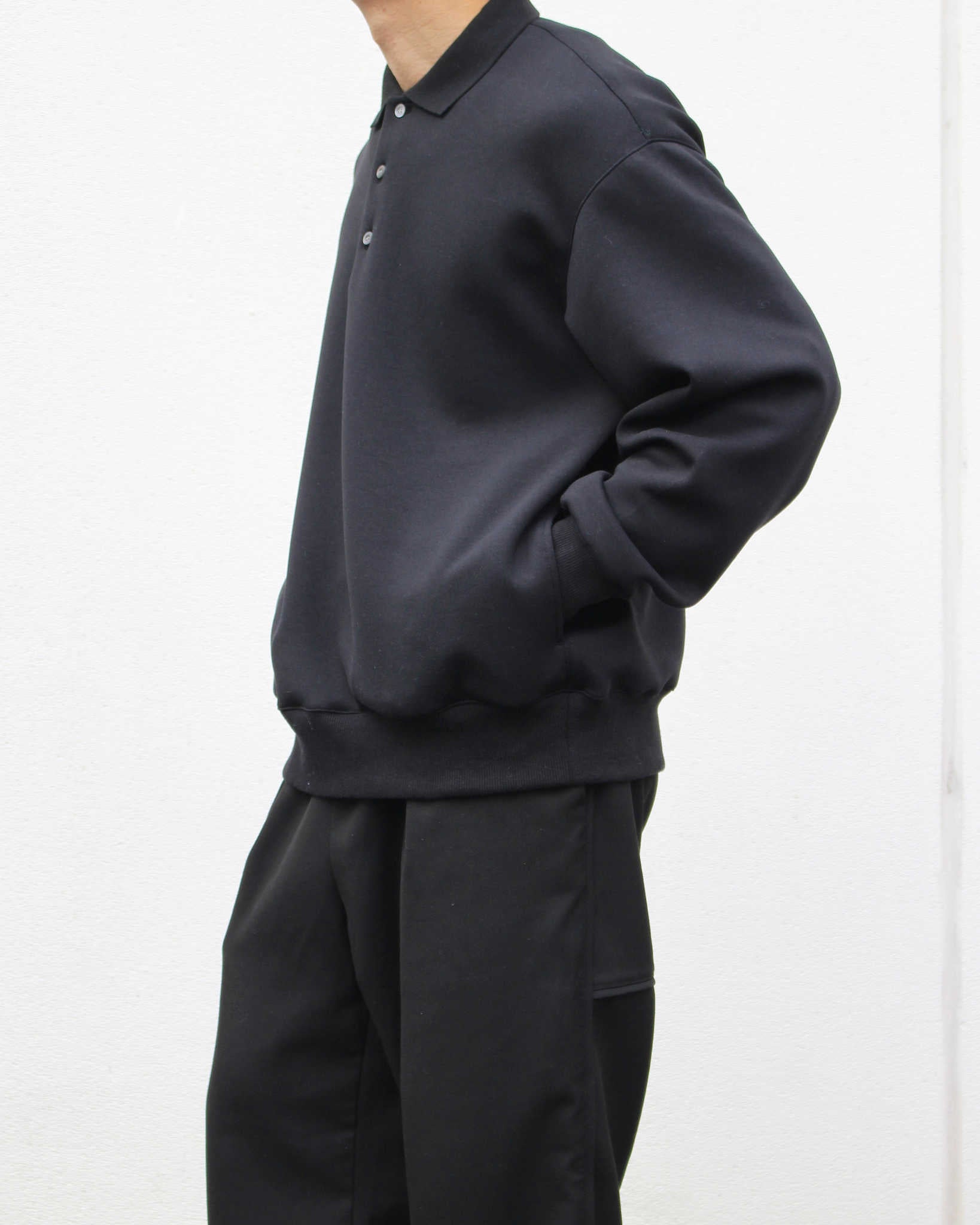 LAMOND ラモンド / DOUBLE AIR KNIT POLO SHIRTS ダブルエアニットポロシャツ (BLACK ブラック)