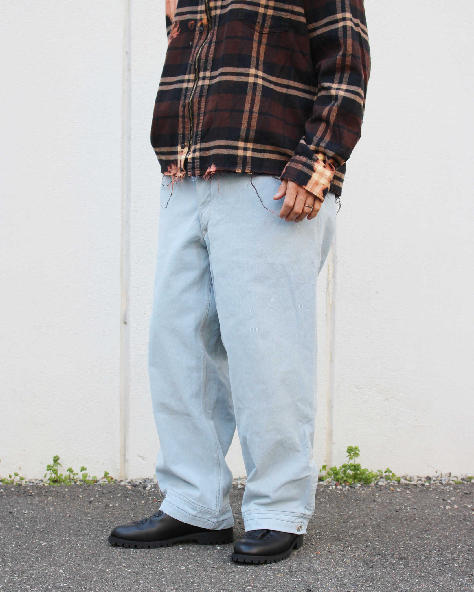 1950'S SWISS MILITARY DENIM TROUSERS REMAKE SUPER BLEACH & WAIST CORD+POCKET スイスミリタリーデニムトラウザーズスーパーブリーチウエストコードプラスポケット